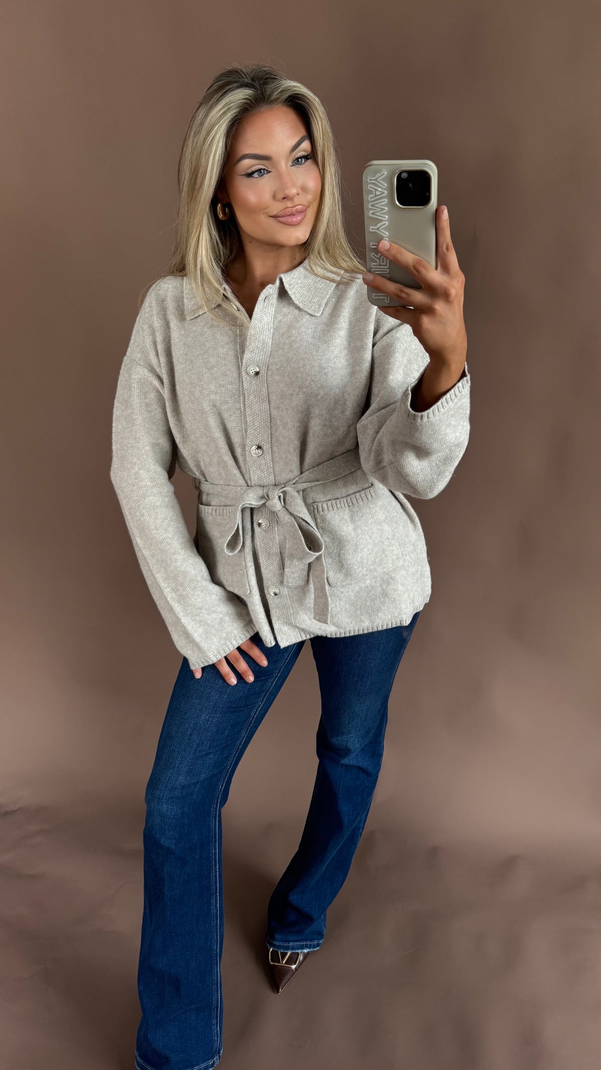CAPPUCCINO OATMEAL WRAP CARDIGAN