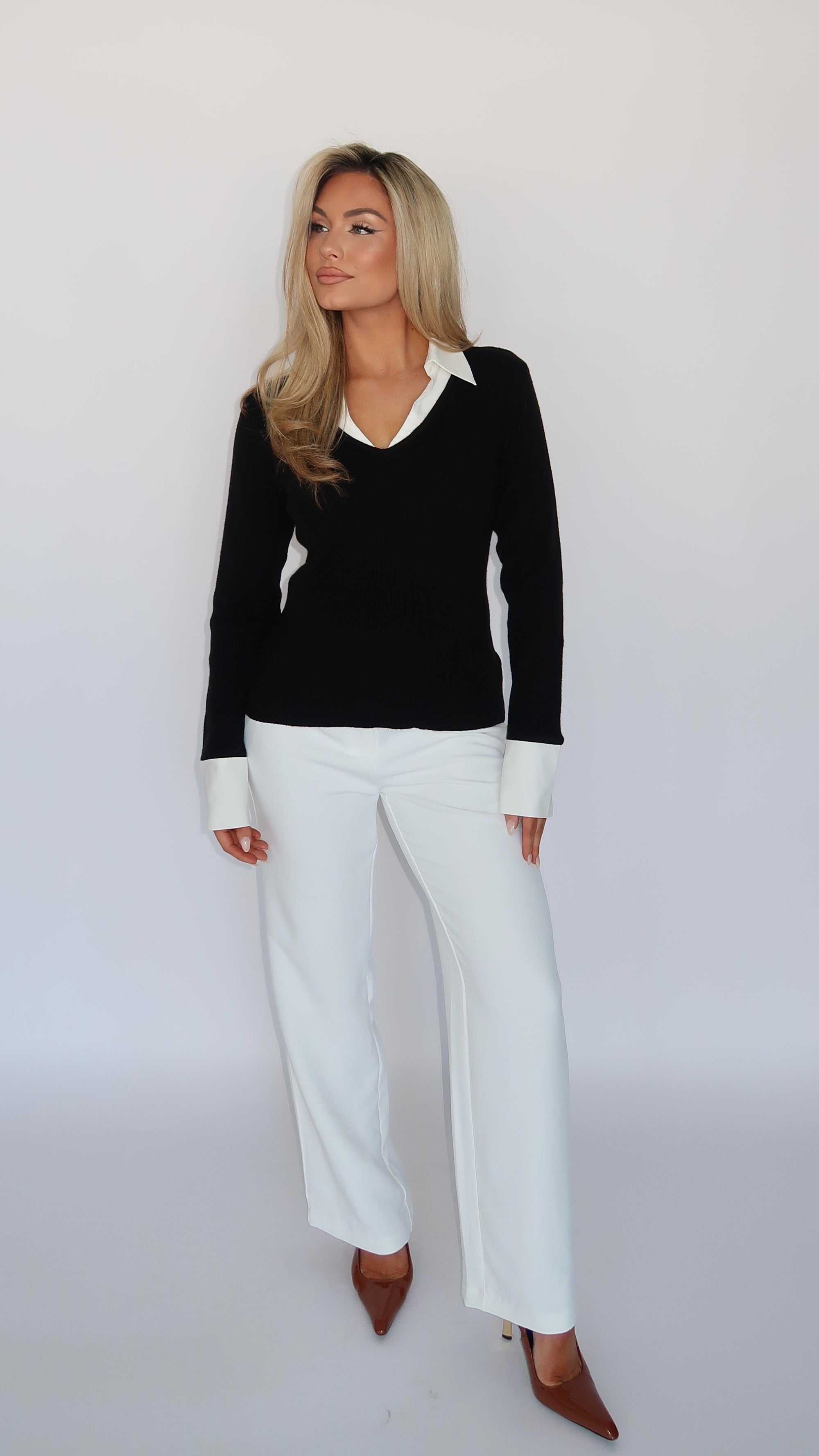 FIRST CLASS BLACK LAYERED SWEATER TOP
