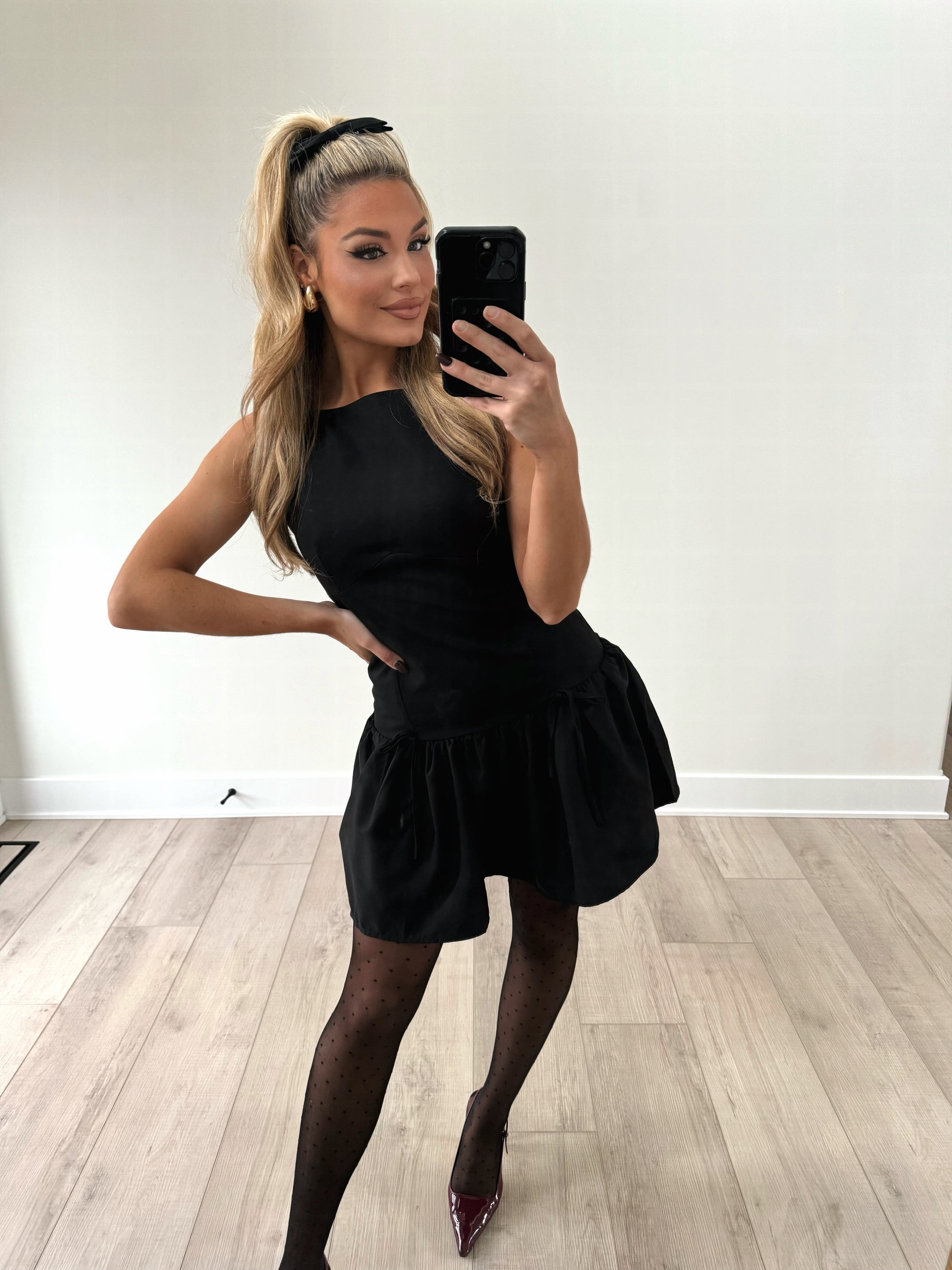AURORA BLACK RUFFLE HEM MINI DRESS THIRTYWAY AURORA BLACK RUFFLE HEM MINI DRESS THIRTYWAY