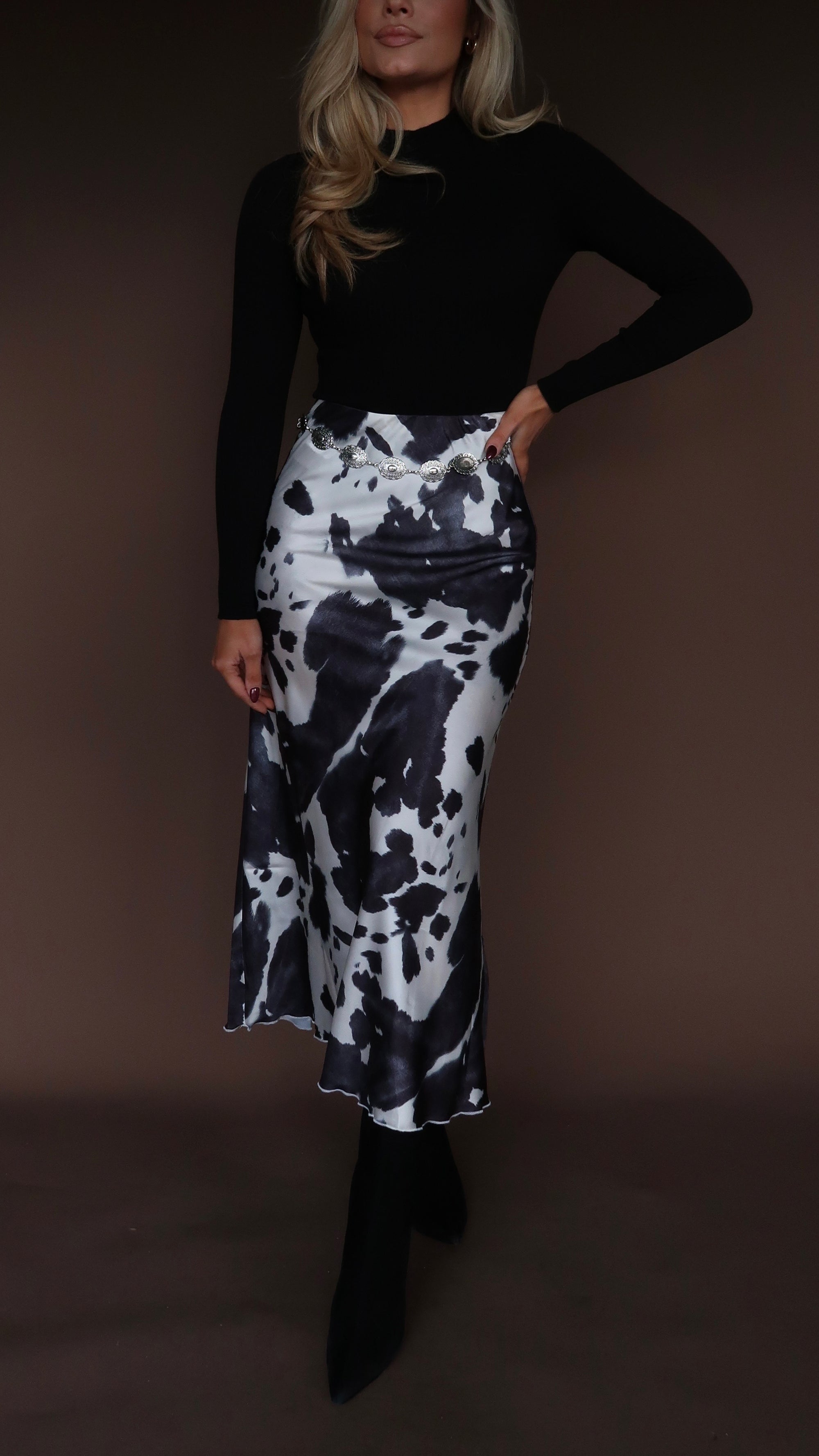 MOOD COW PRINT MAXI SKIRT
