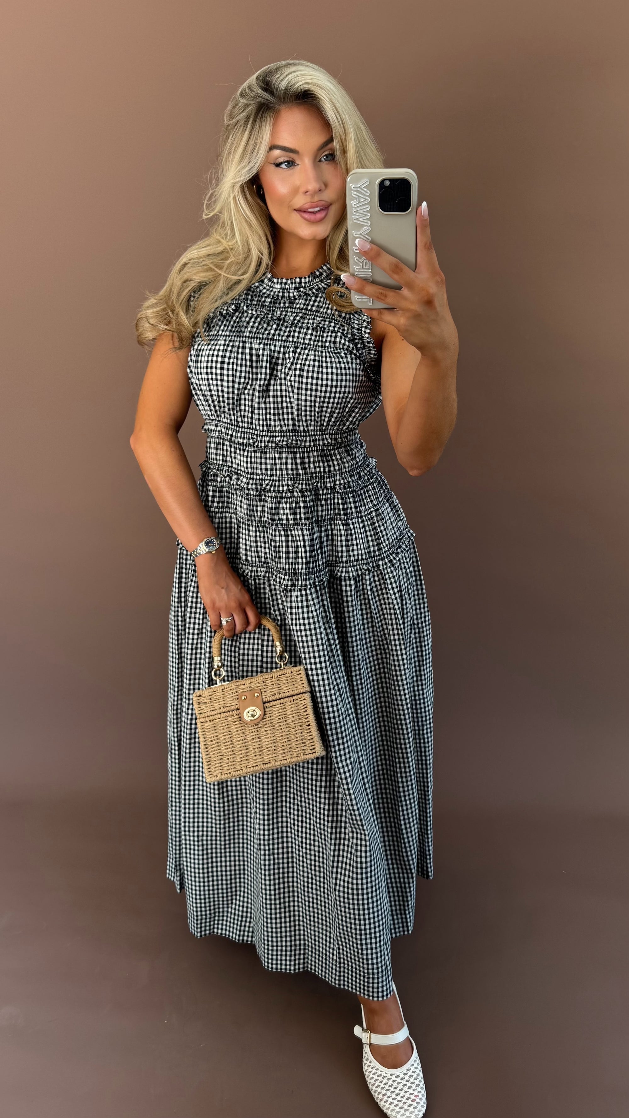 CROSBY GINGHAM MAXI DRESS BLACK GINGHAM