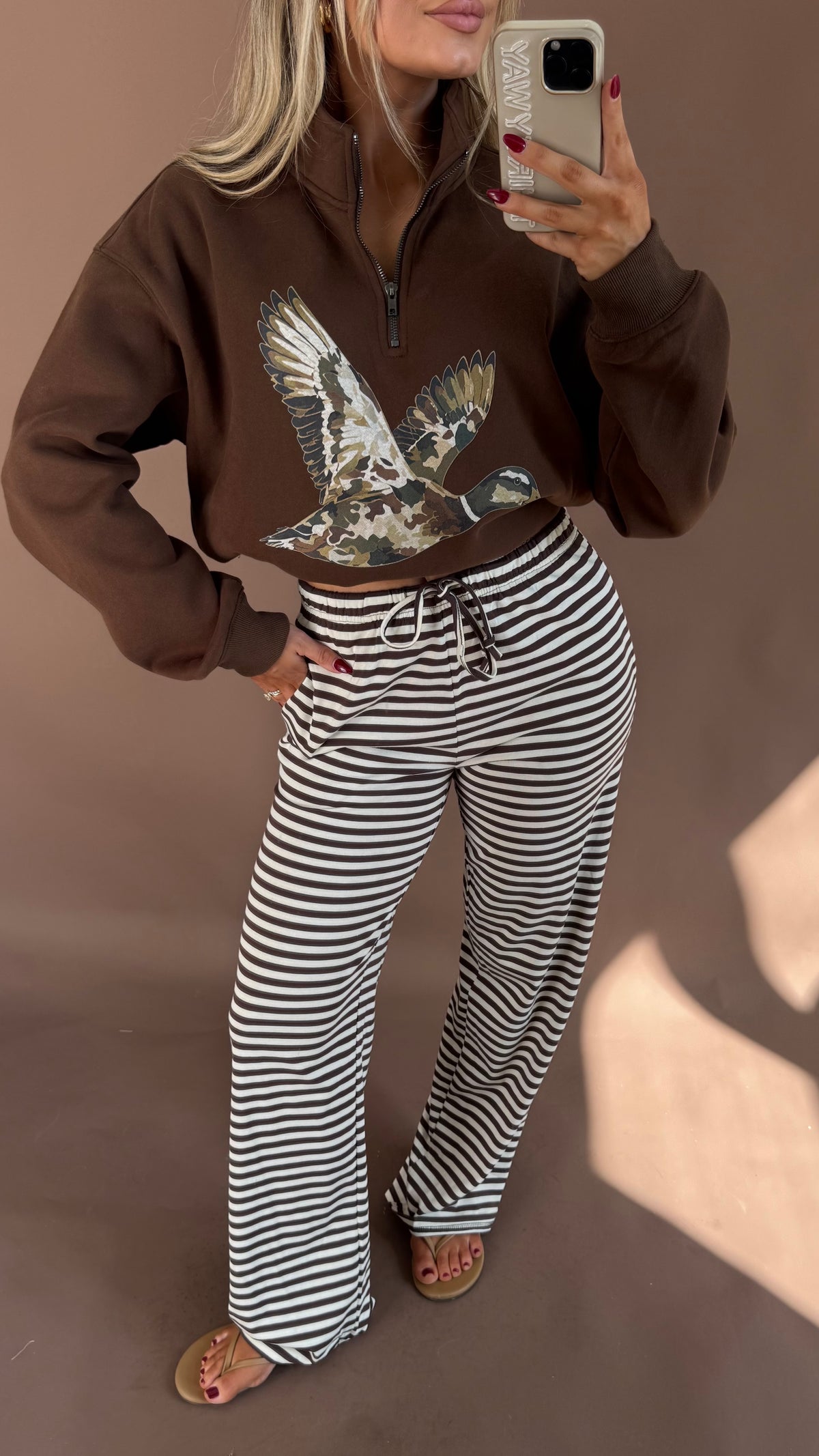 HIGH RISE STRIPED BROWN LOUNGE PANT