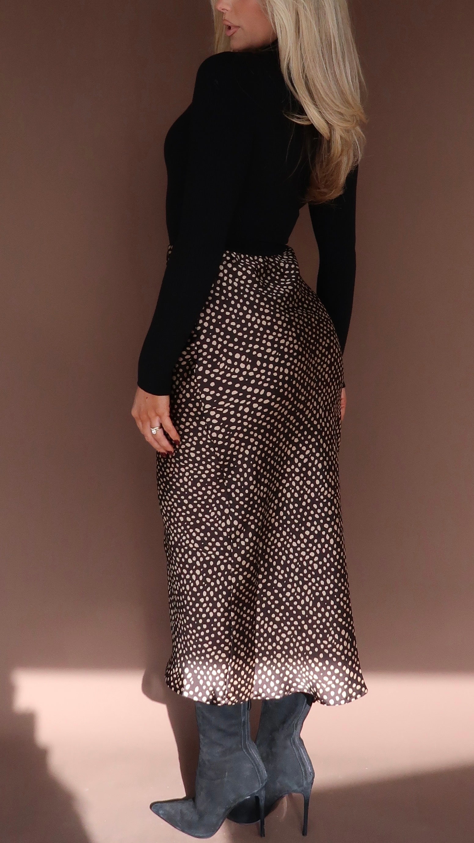 VERA ROUGE SPOTTED MAXI SLIP SKIRT