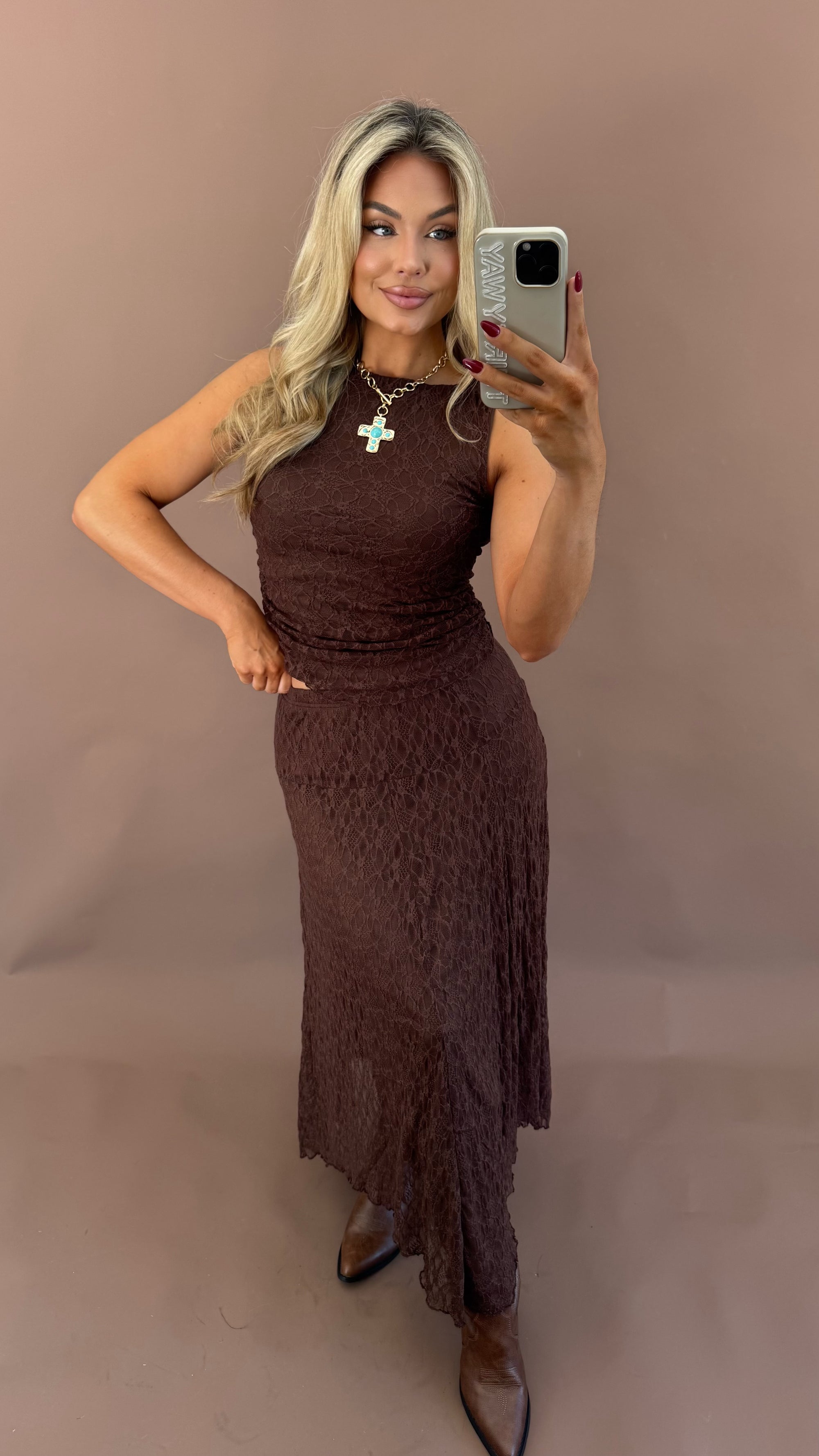 LACE TOP BROWN