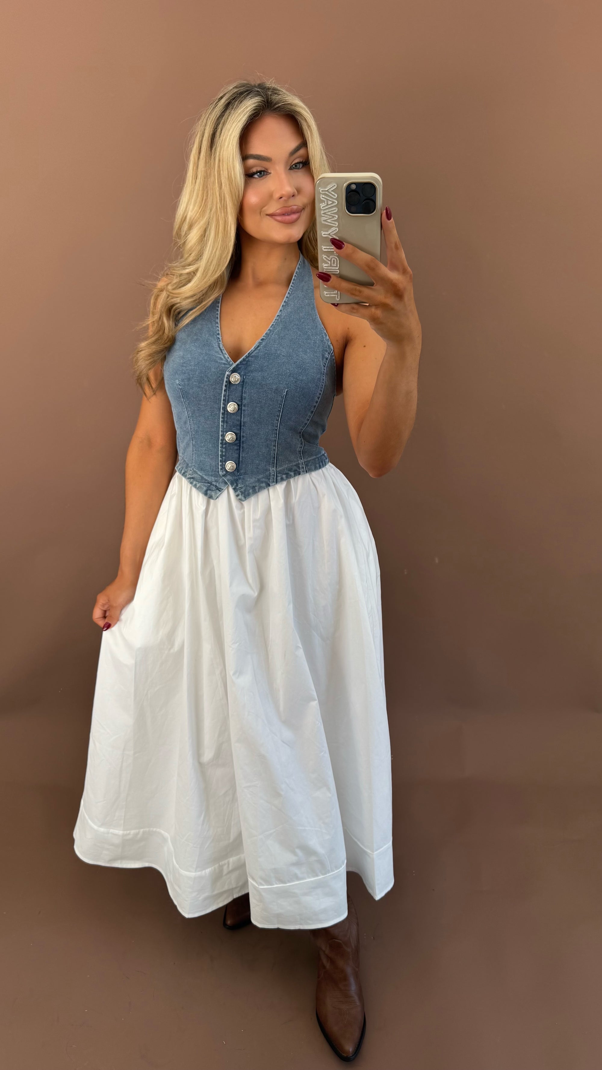 GEORGIA DENIM CONTRAST MAXI DRESS