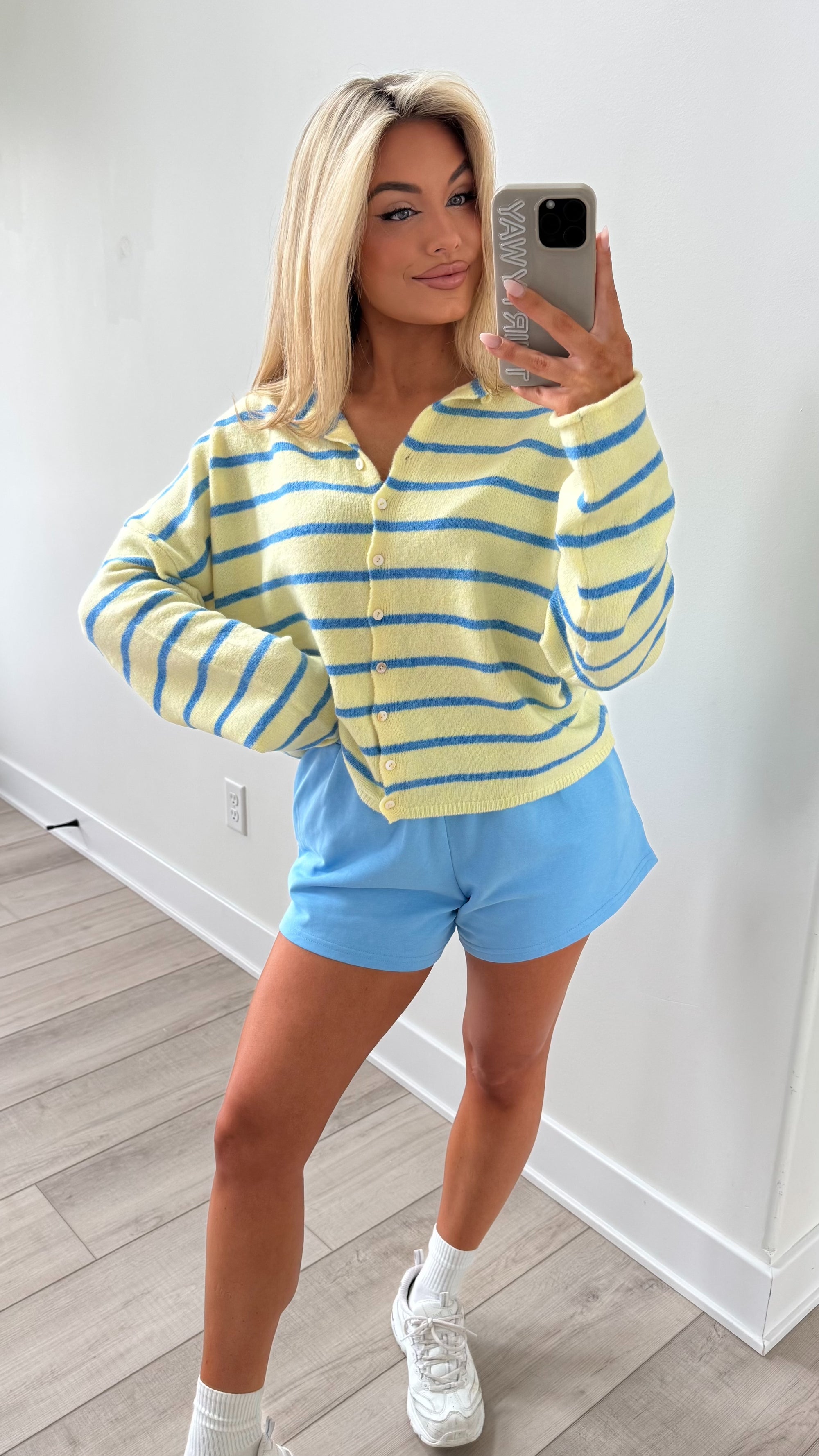 EAST COAST CARDIGAN LEMON/BLUE STRIPE