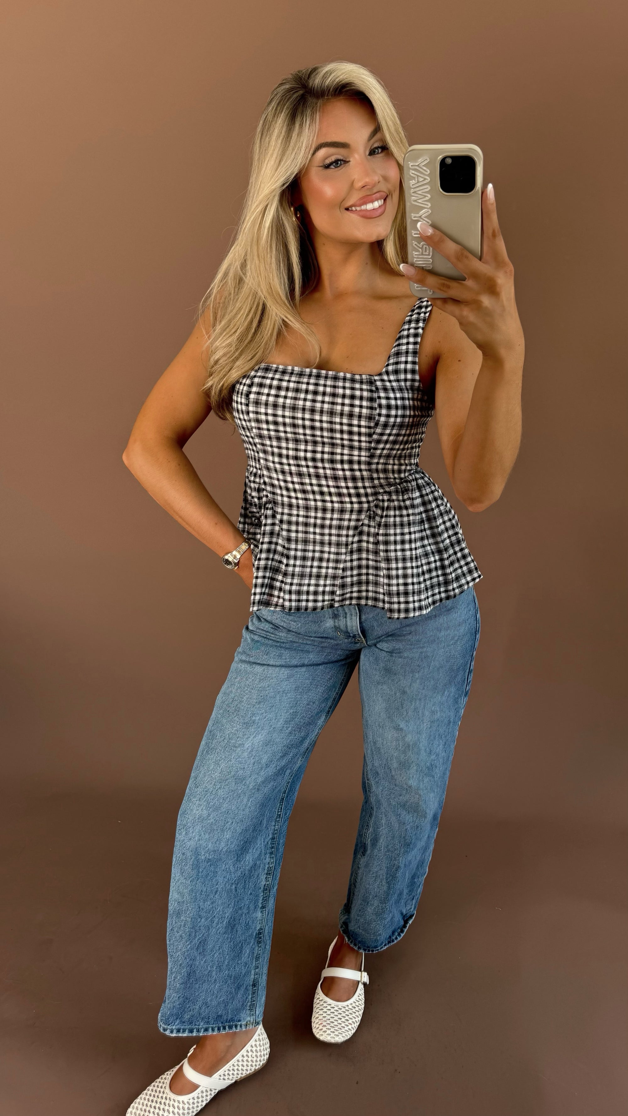 PENELOPE GINGHAM PEPLUM TANK