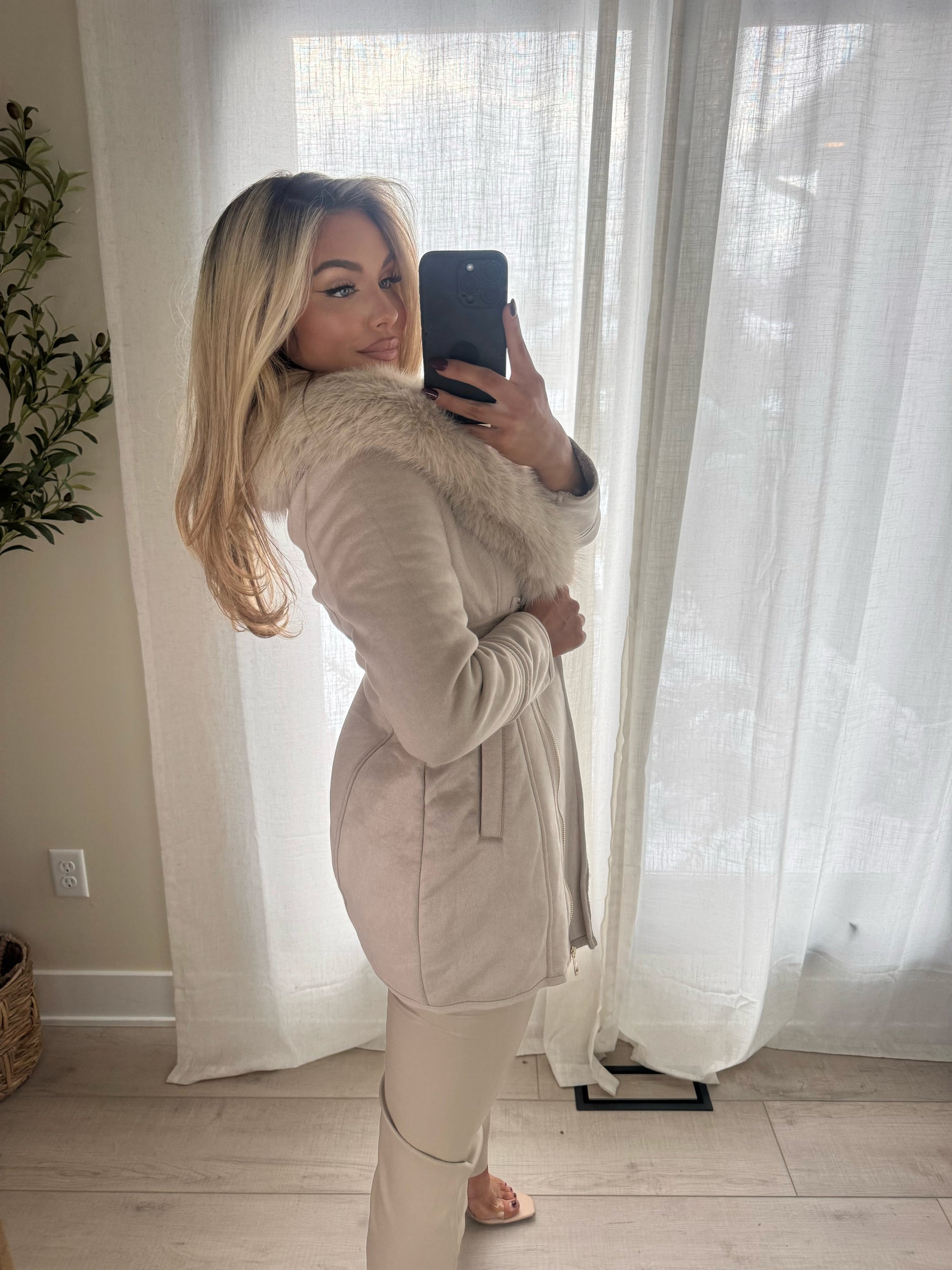 NOELLE REMOVABLE FUR BEIGE COAT