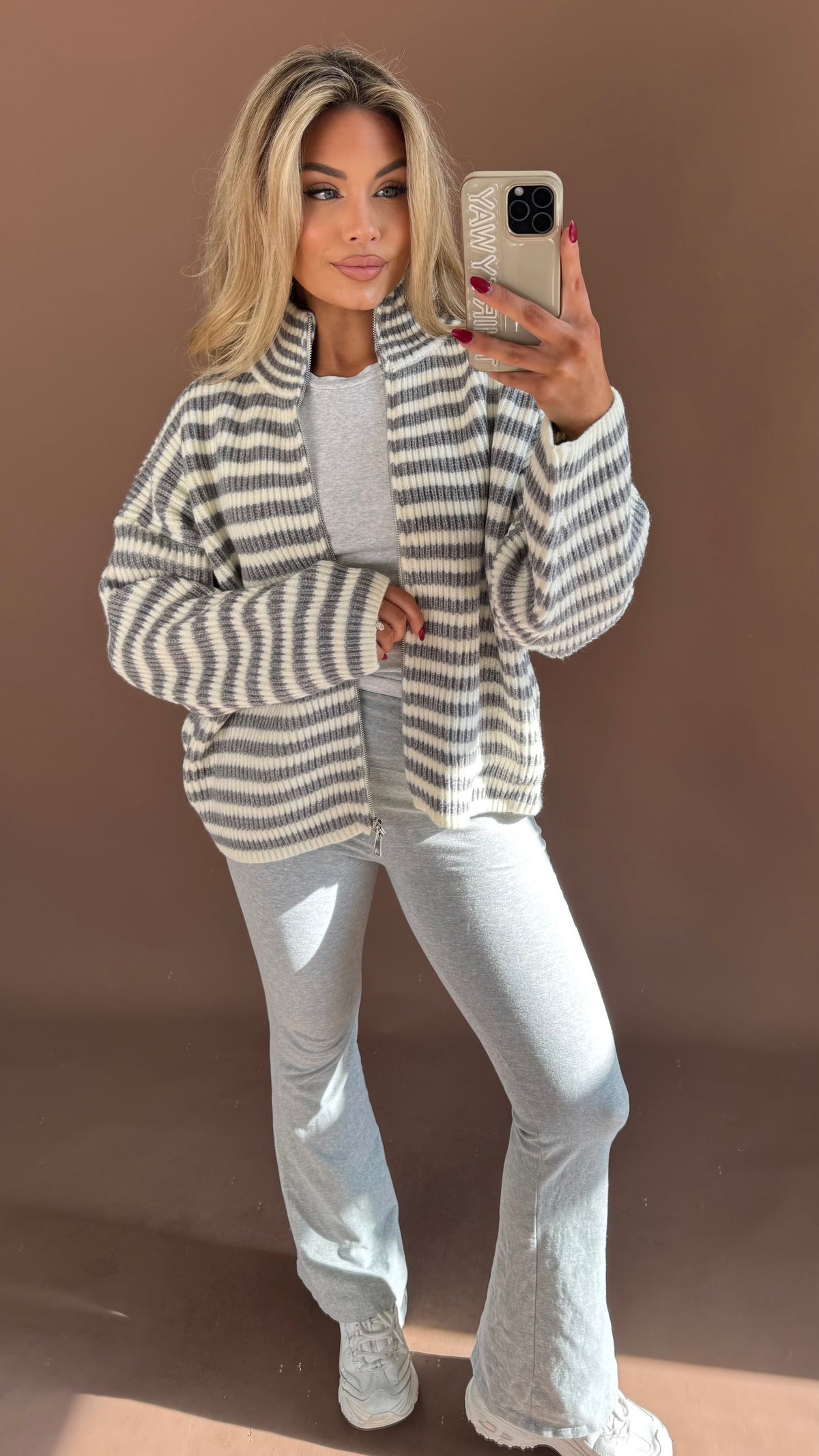 TATUM STRIPED ZIP UP GREY