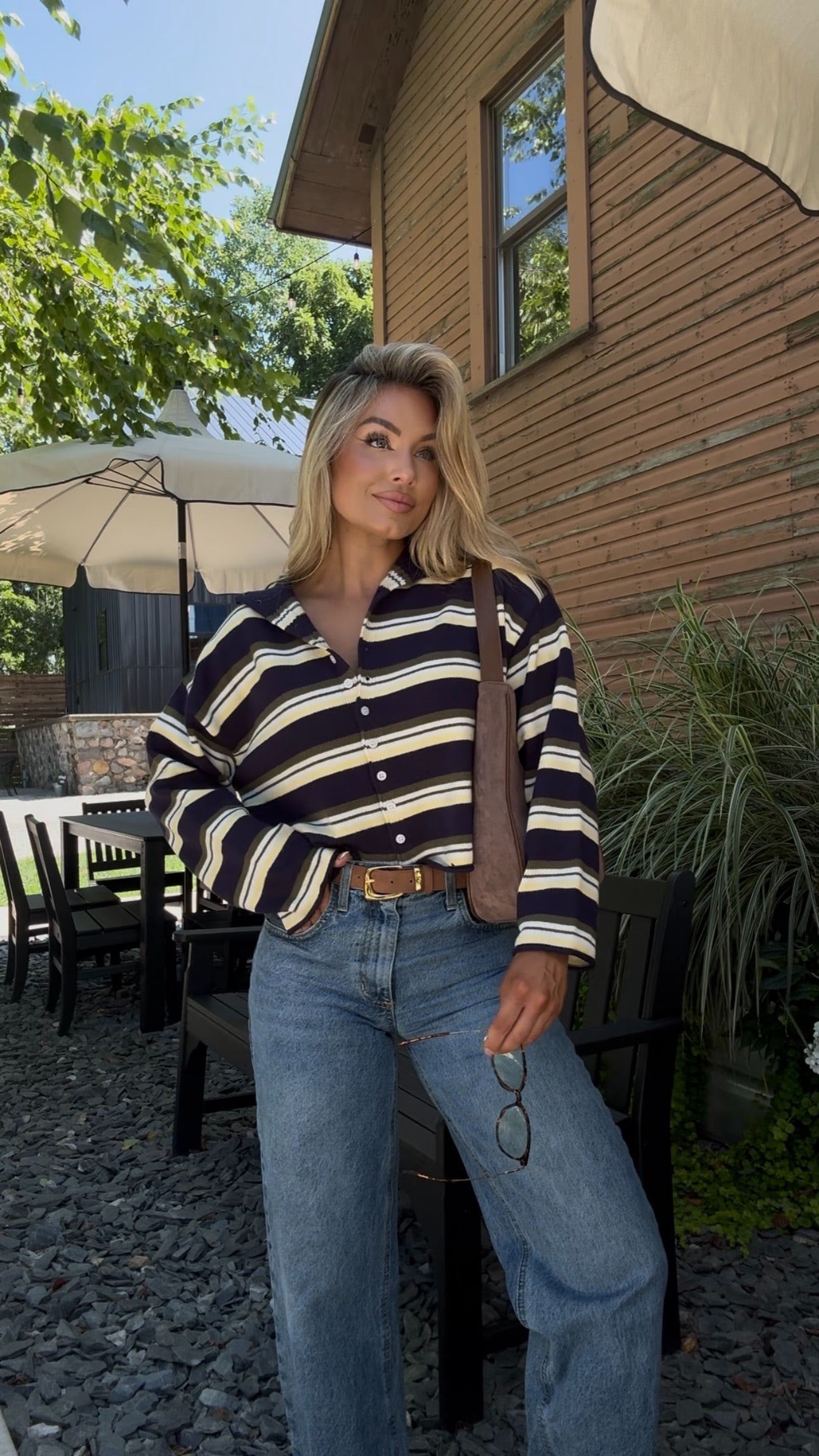 CEDAR MULTI STRIPED CARDIGAN NAVY