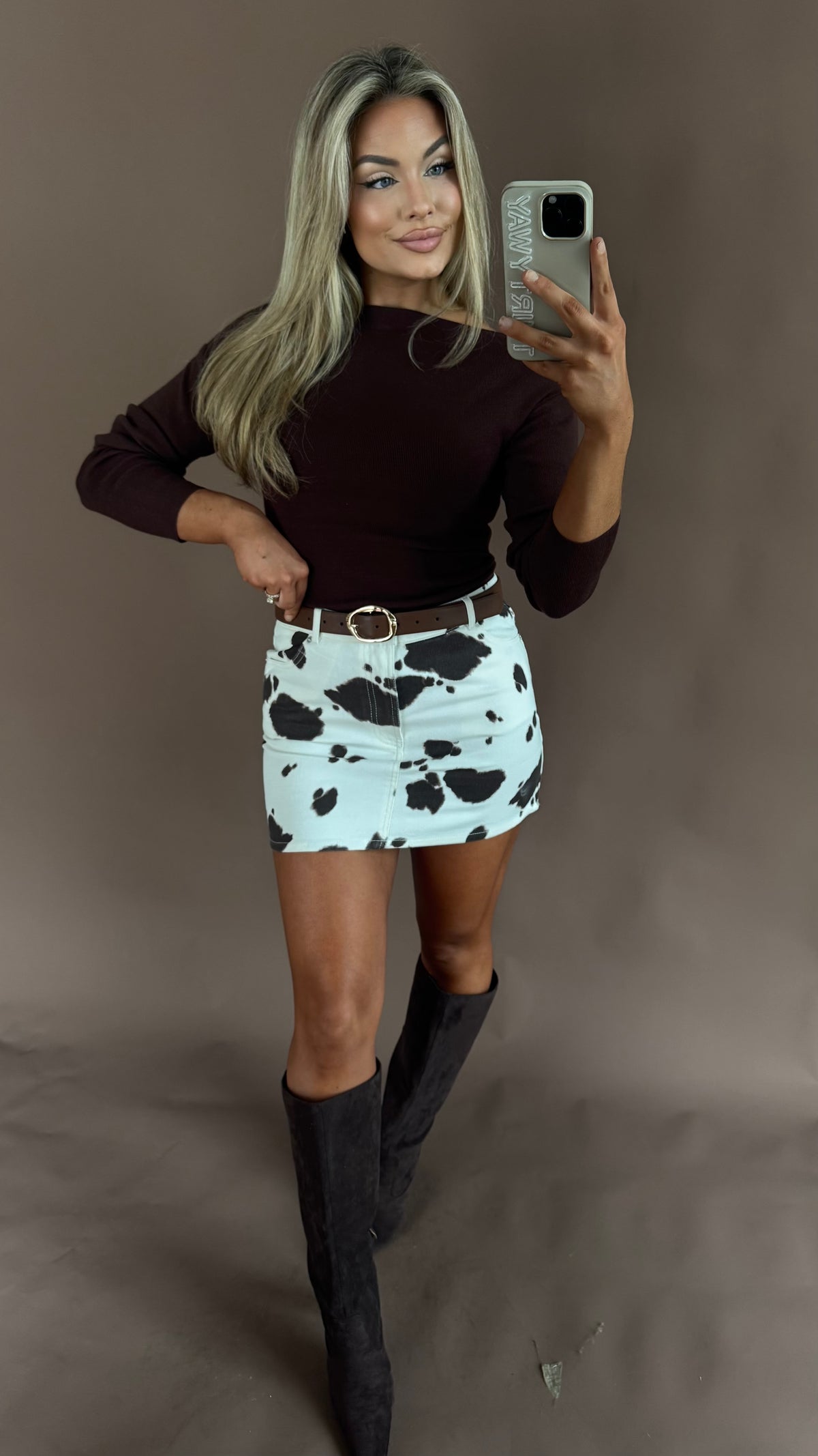 COW PRINT DENIN MINI SKIRT