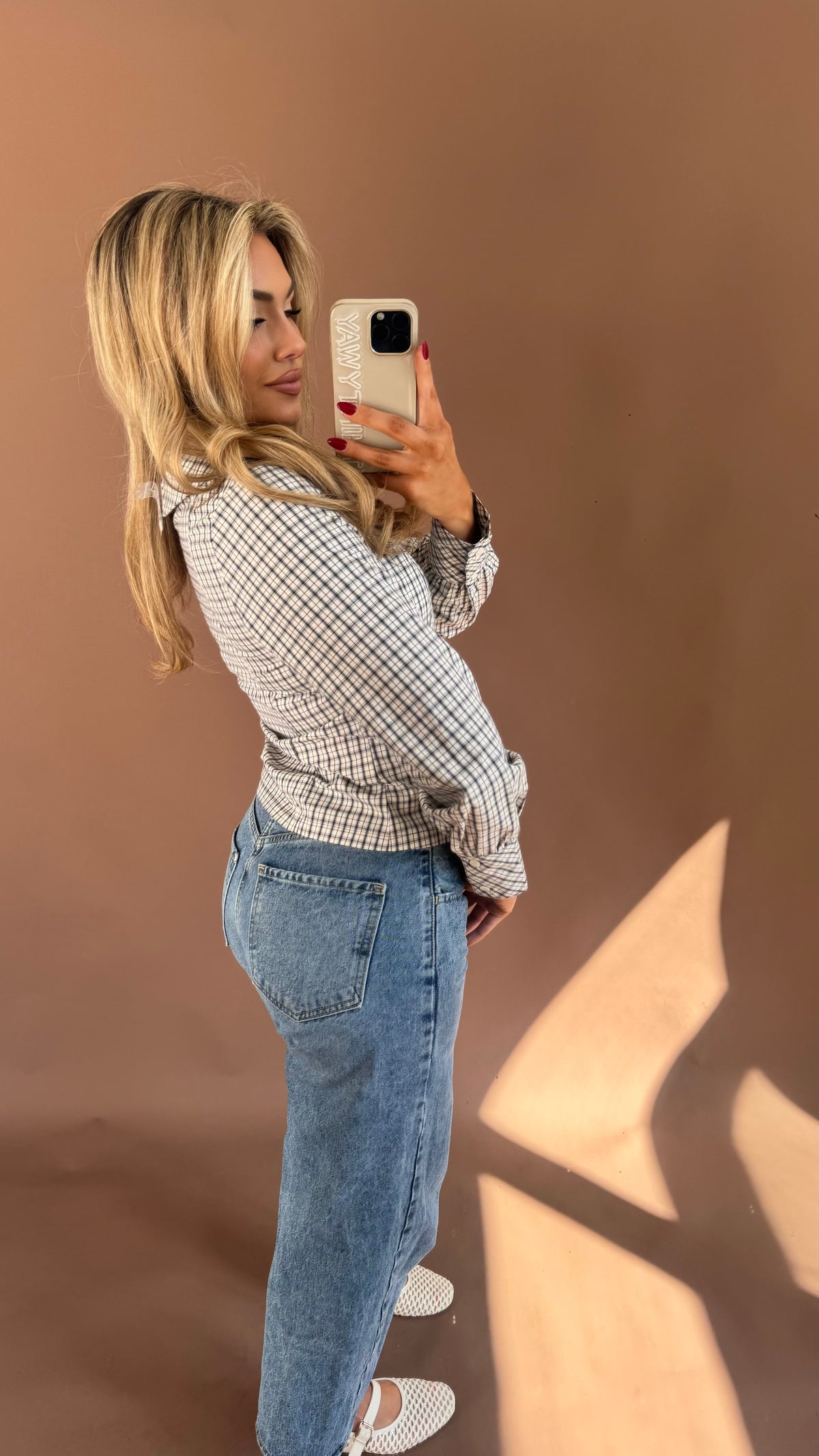 COLLINS COLLARED PLAID TOP
