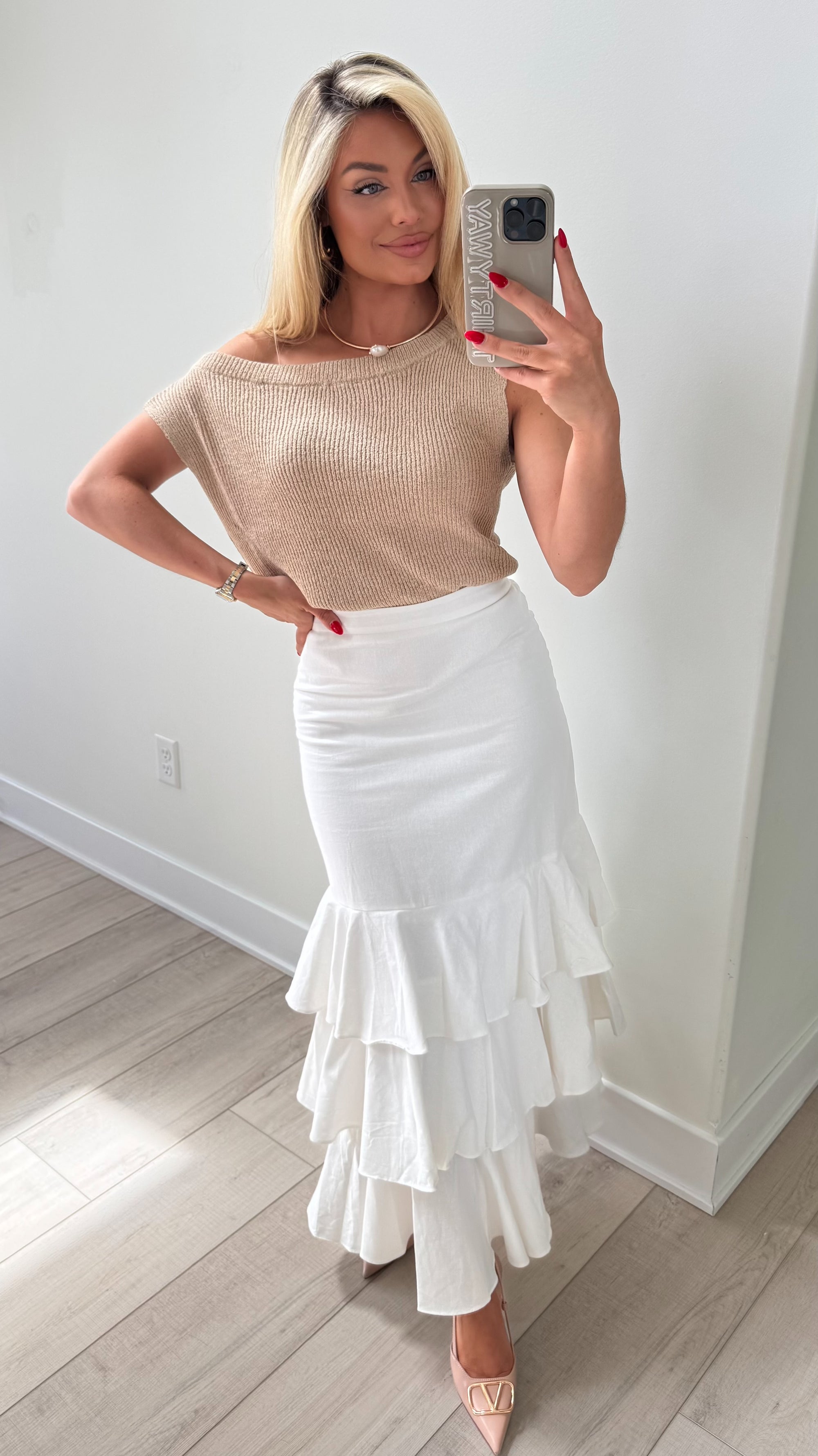 RUFFLE TIERED WOVEN MAXI SKIRT