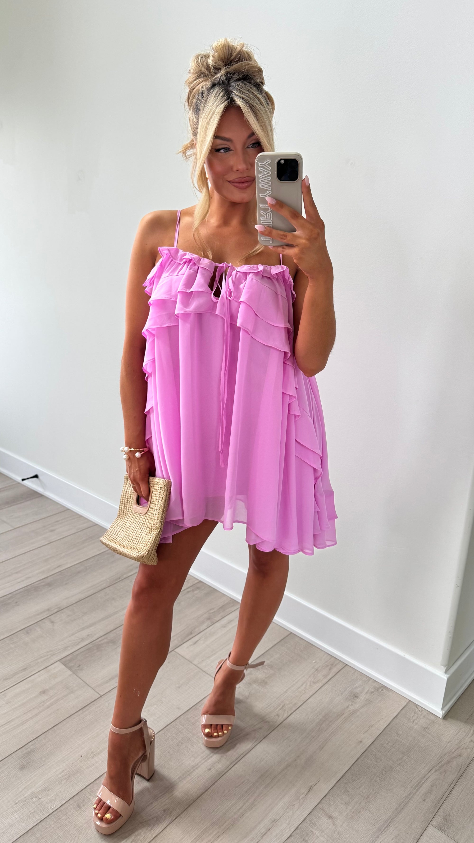 WILD ORCHID RUFFLE MINI DRESS