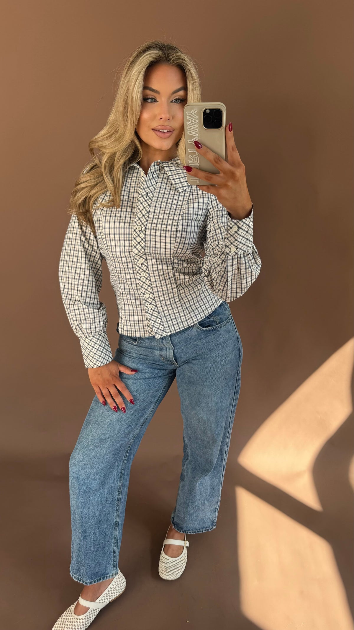 COLLINS COLLARED PLAID TOP