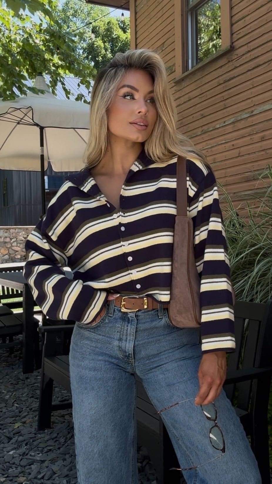 CEDAR MULTI STRIPED CARDIGAN NAVY