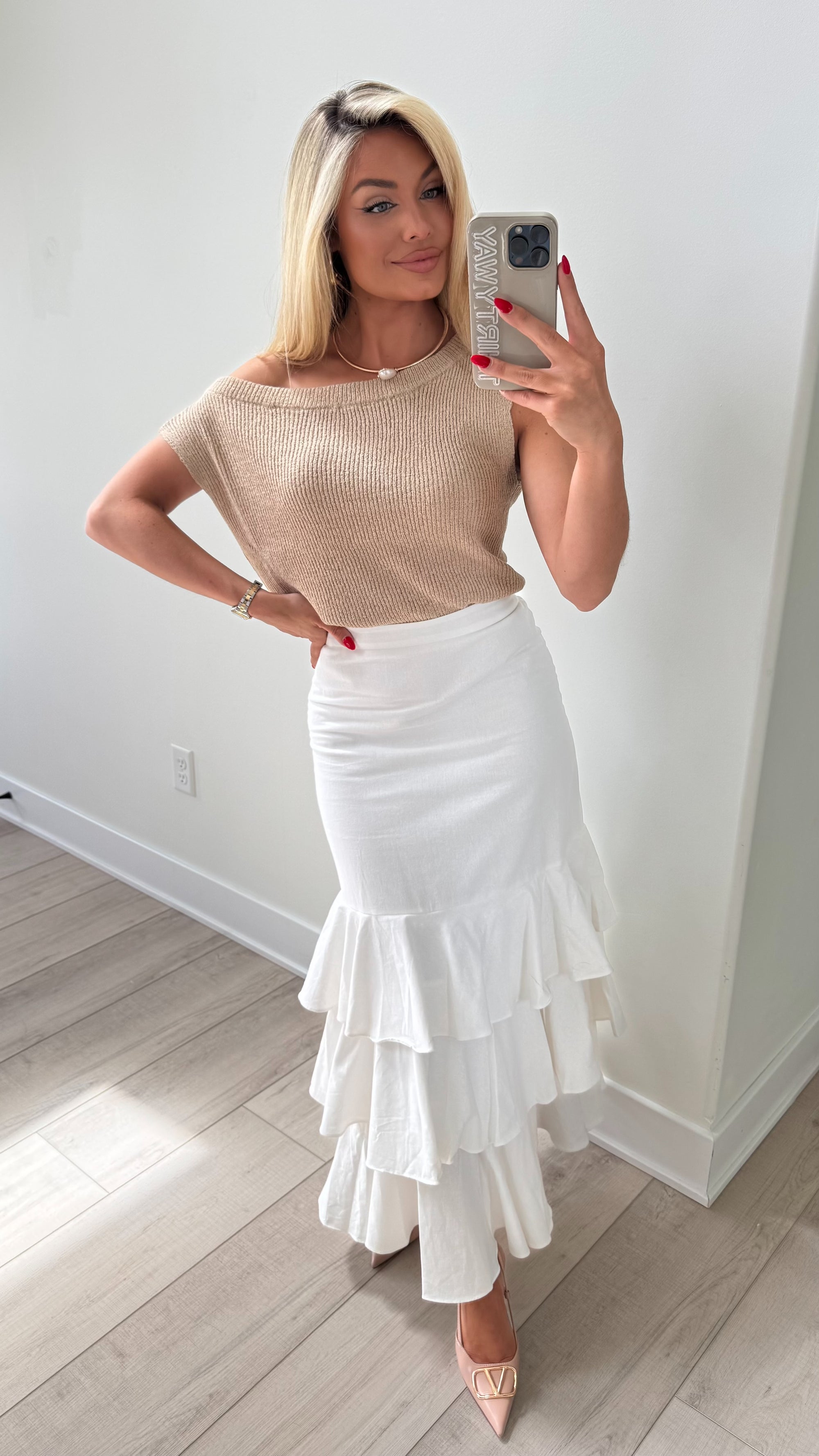 RUFFLE TIERED WOVEN MAXI SKIRT
