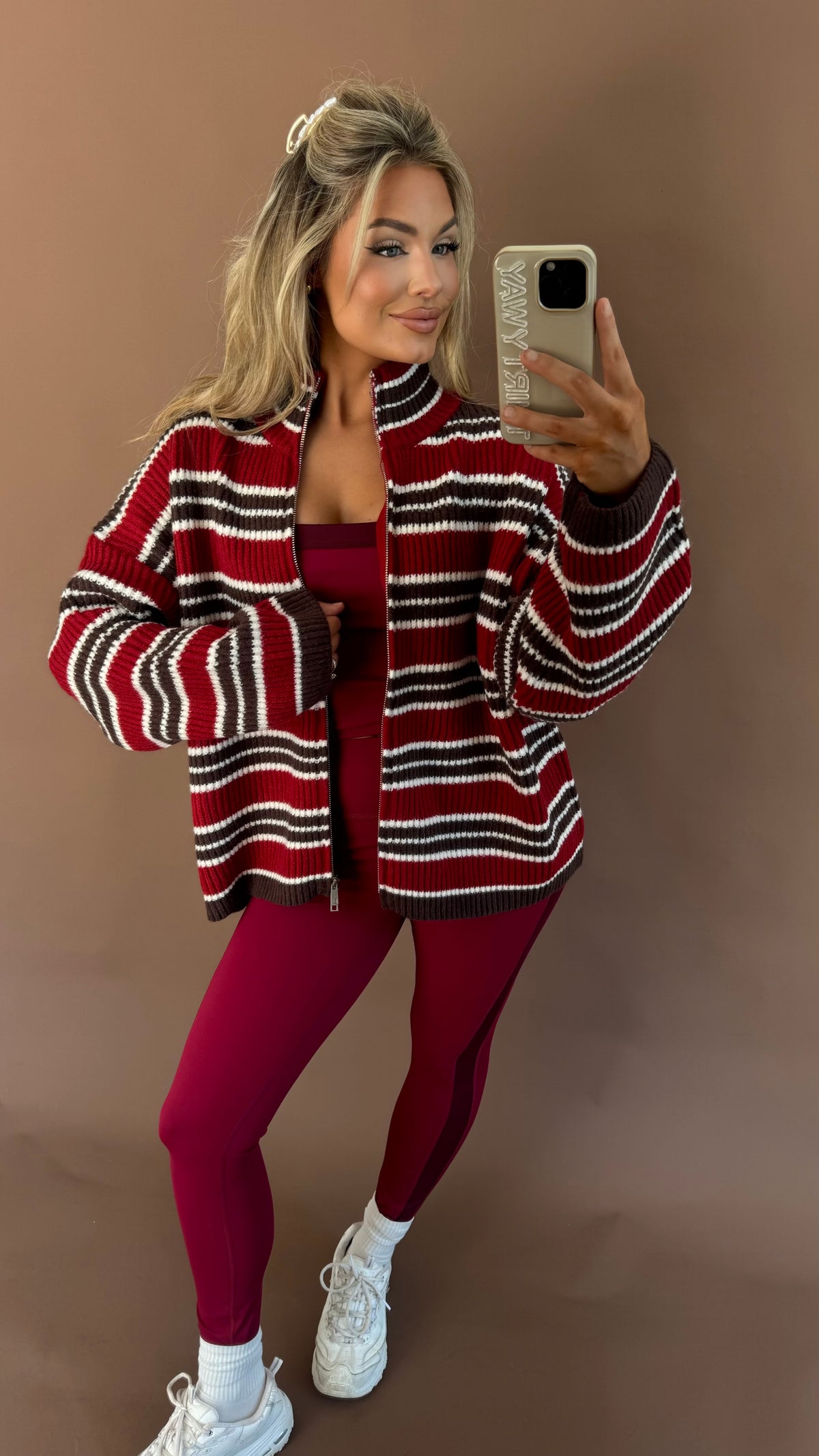 TATUM STRIPED ZIP UP BROWN MAROON