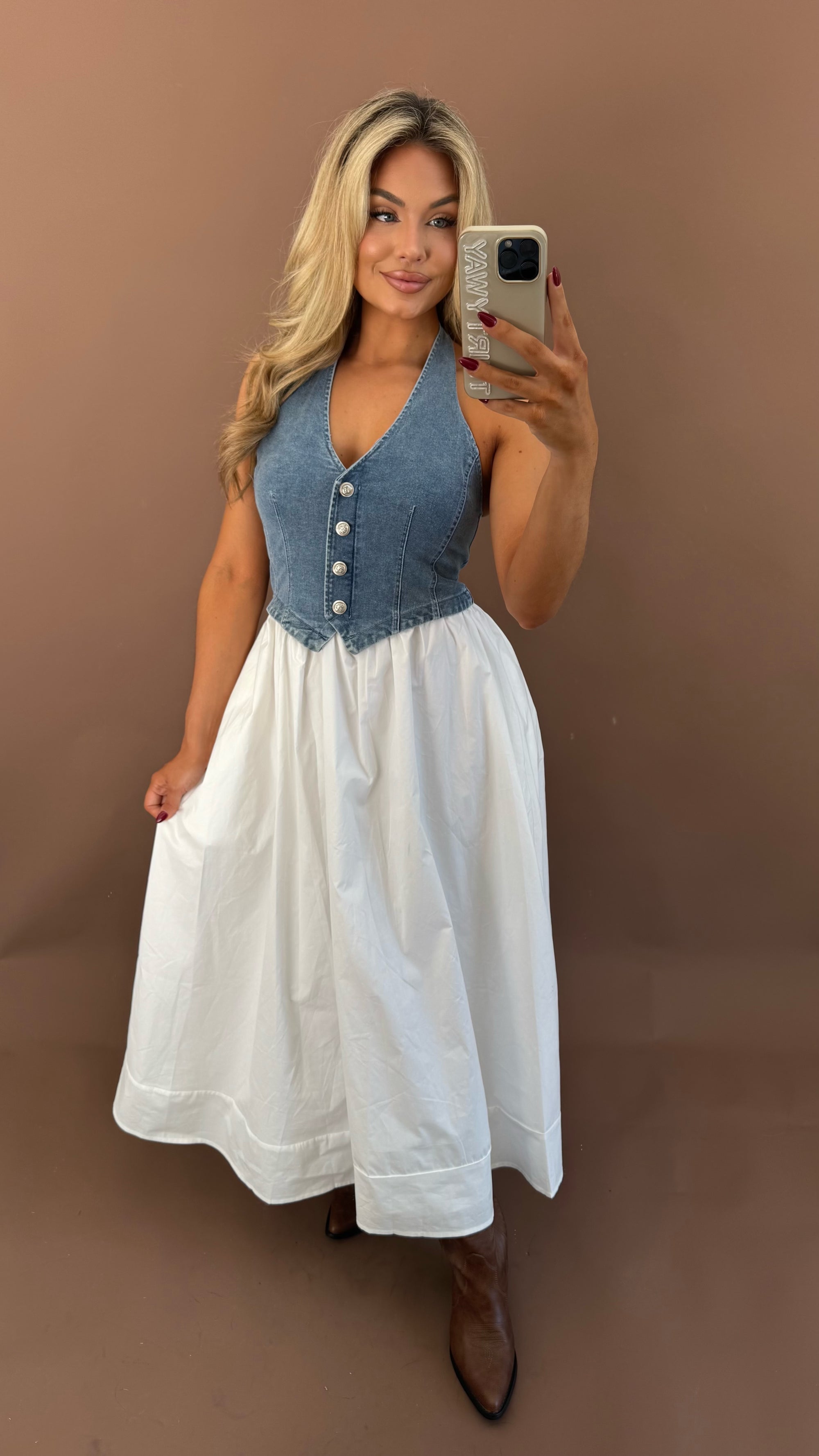 GEORGIA DENIM CONTRAST MAXI DRESS