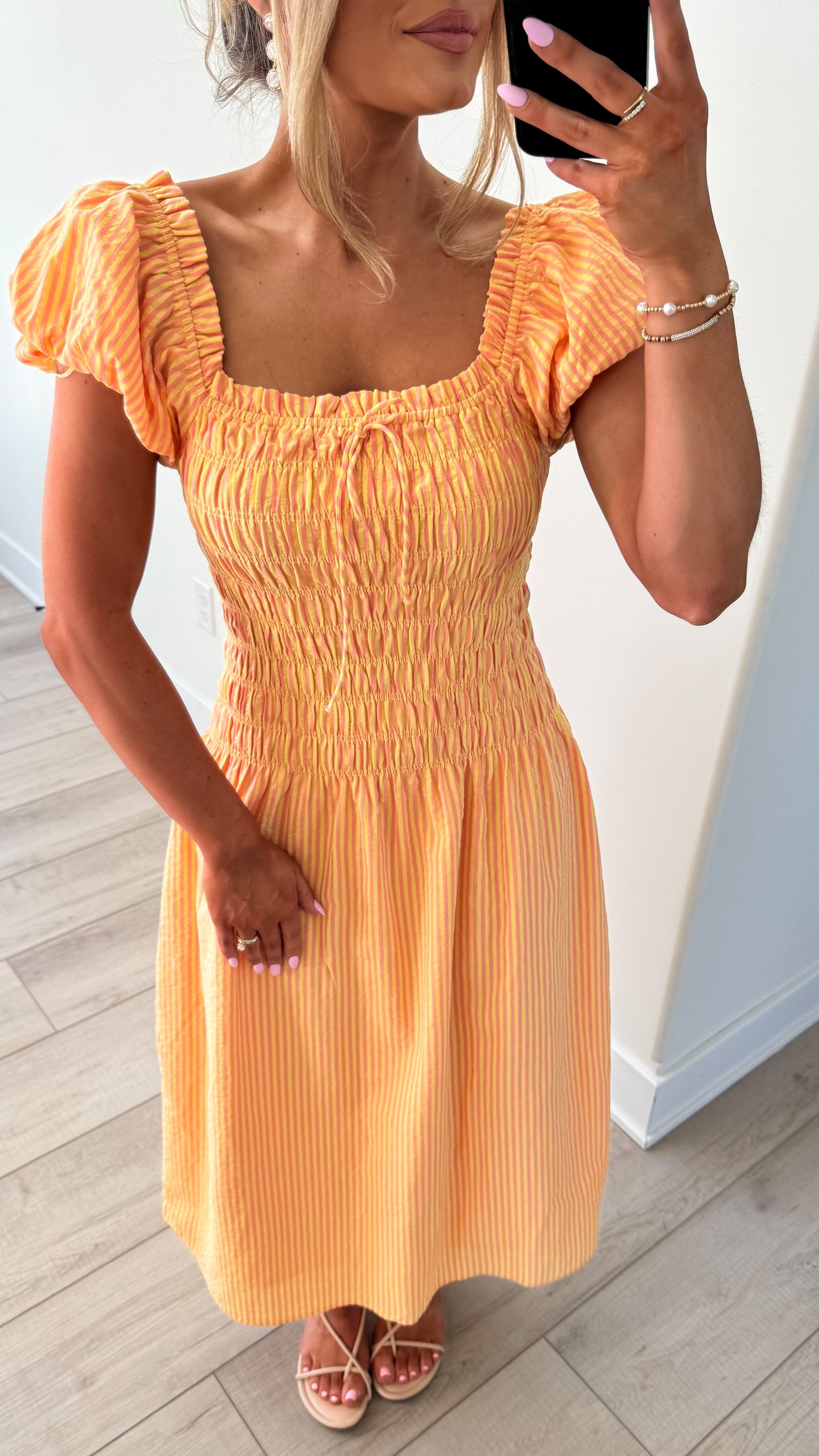 CITRUS CRUSH MAXI DRESS LEMON/PINK STRIPE