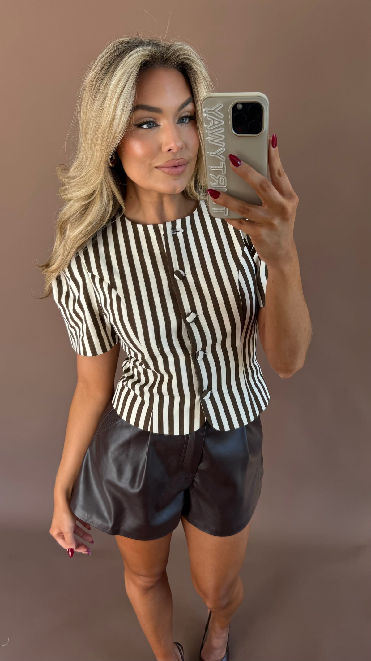 BRADY PUFF SLEEVE TOP BEOWN STRIPED