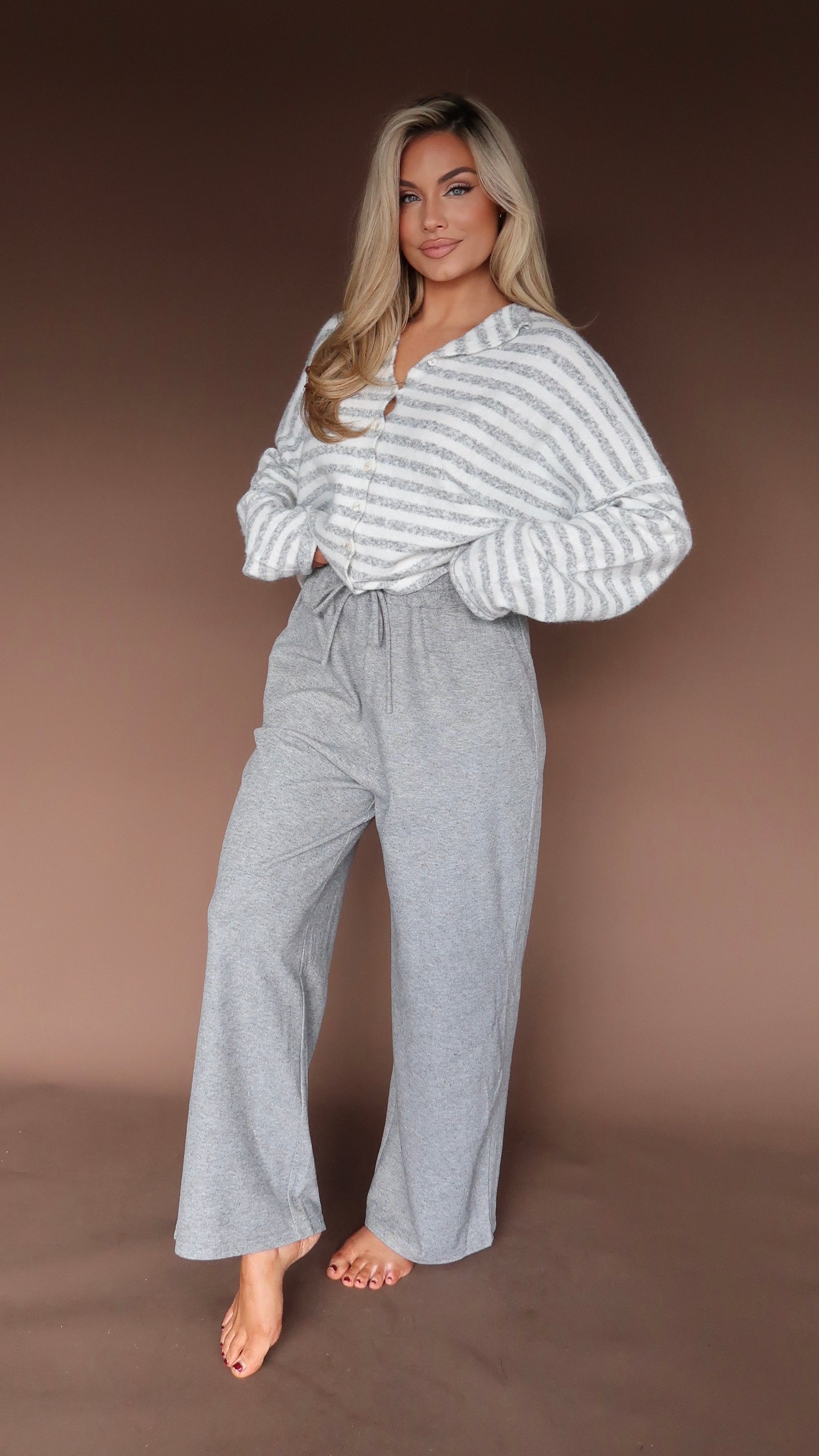 EAST COAST CARDIGAN HEATHER GREY STRIPED