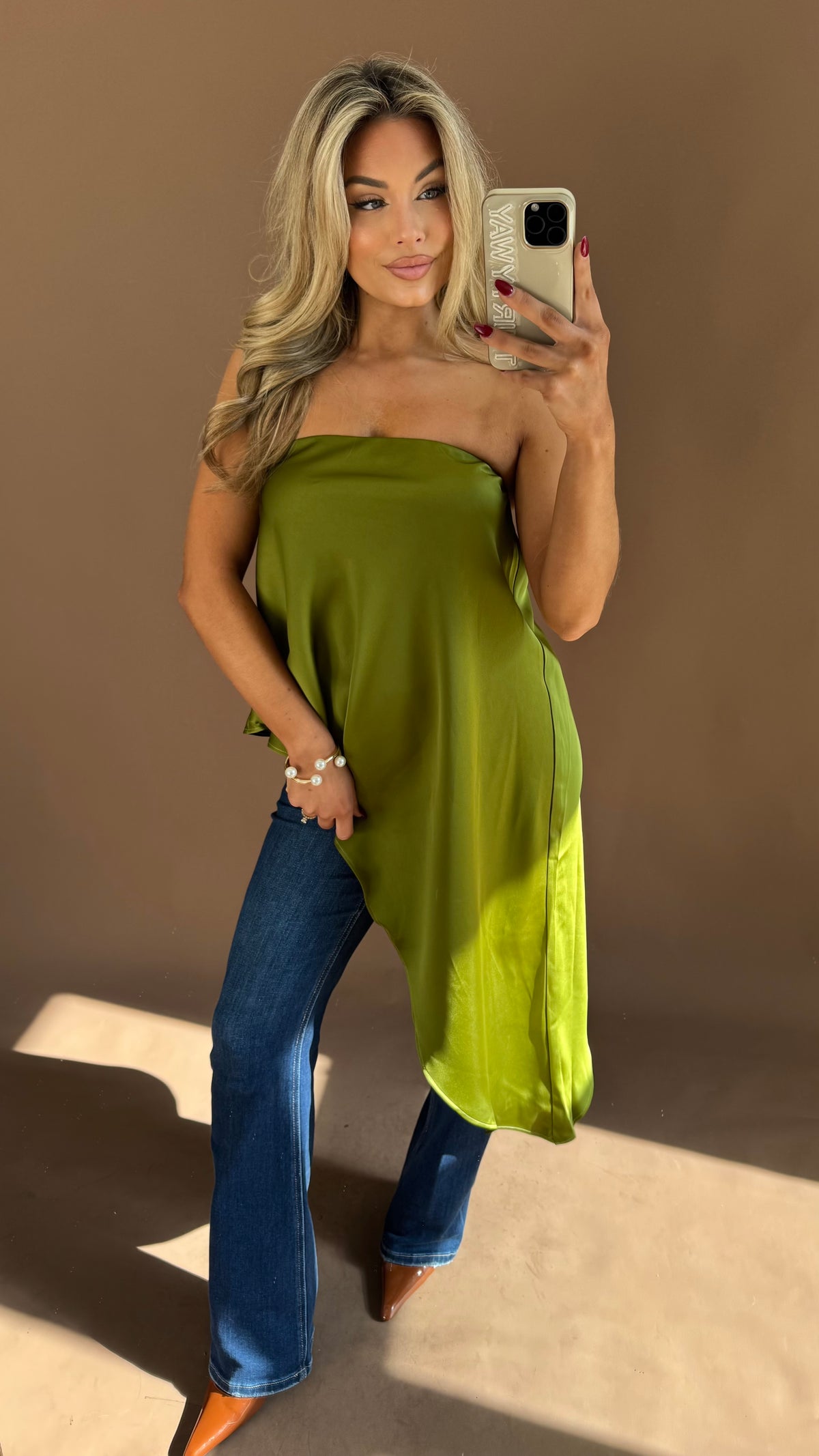 CANDICE STRAPLESS TOP CHARTREUSE