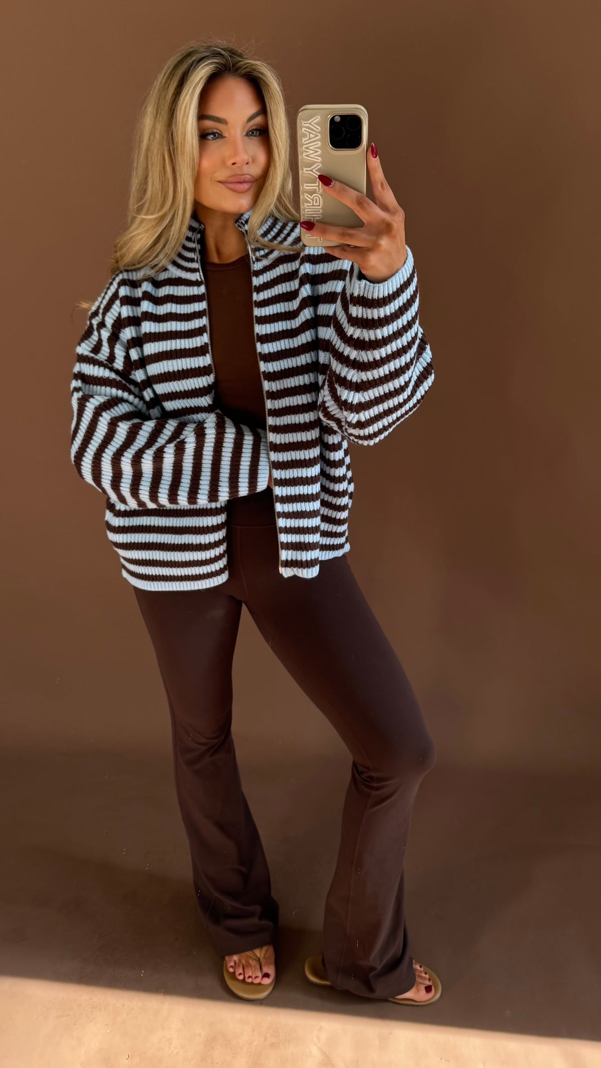 TATUM STRIPED ZIP UP BROWN