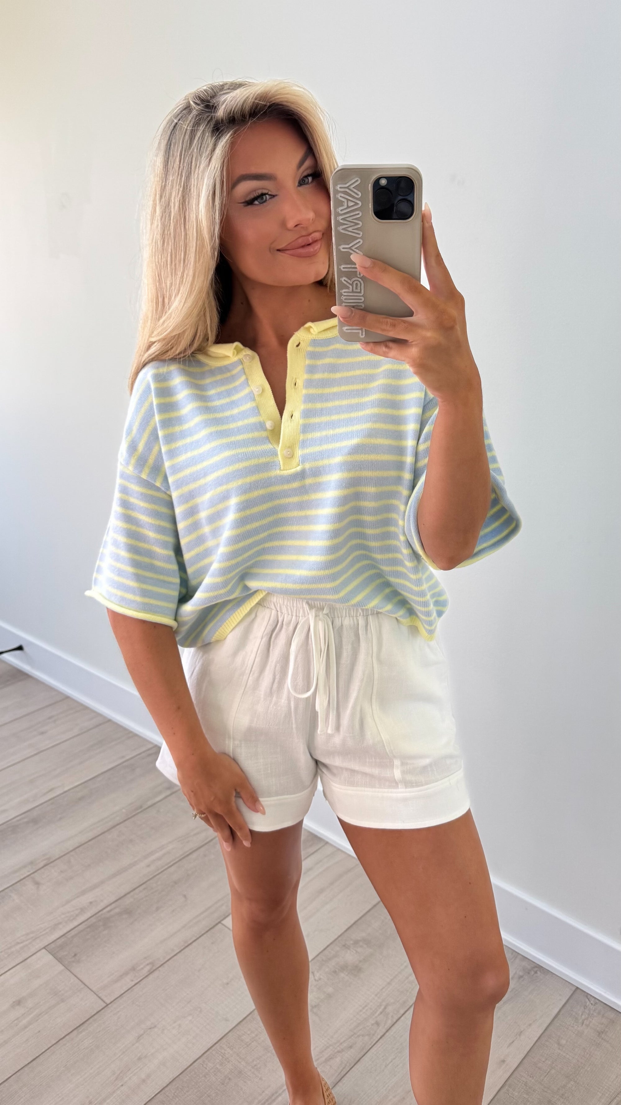 STRIPED HENLEY TOP BLUE/LEMON