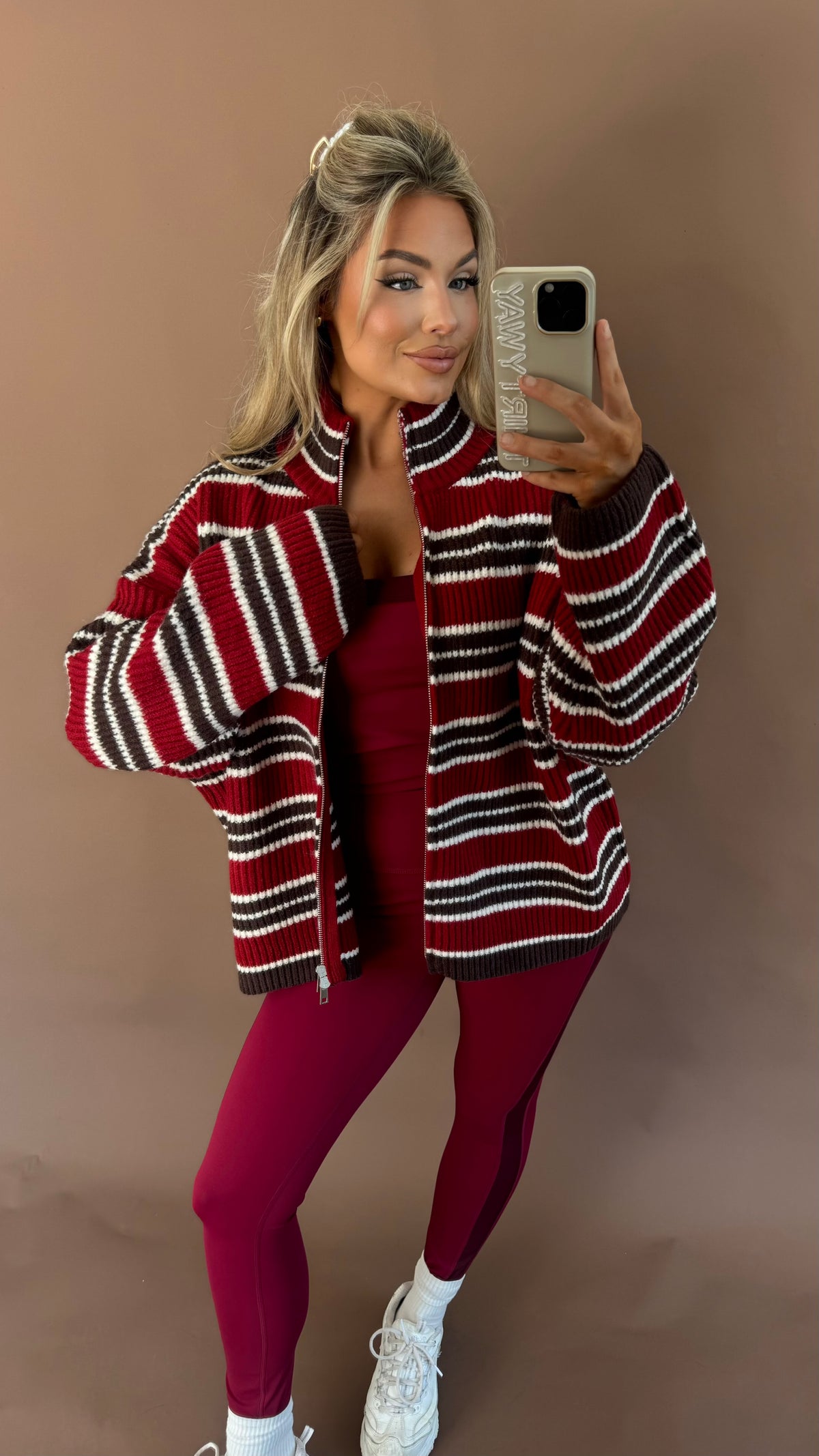 TATUM STRIPED ZIP UP BROWN MAROON