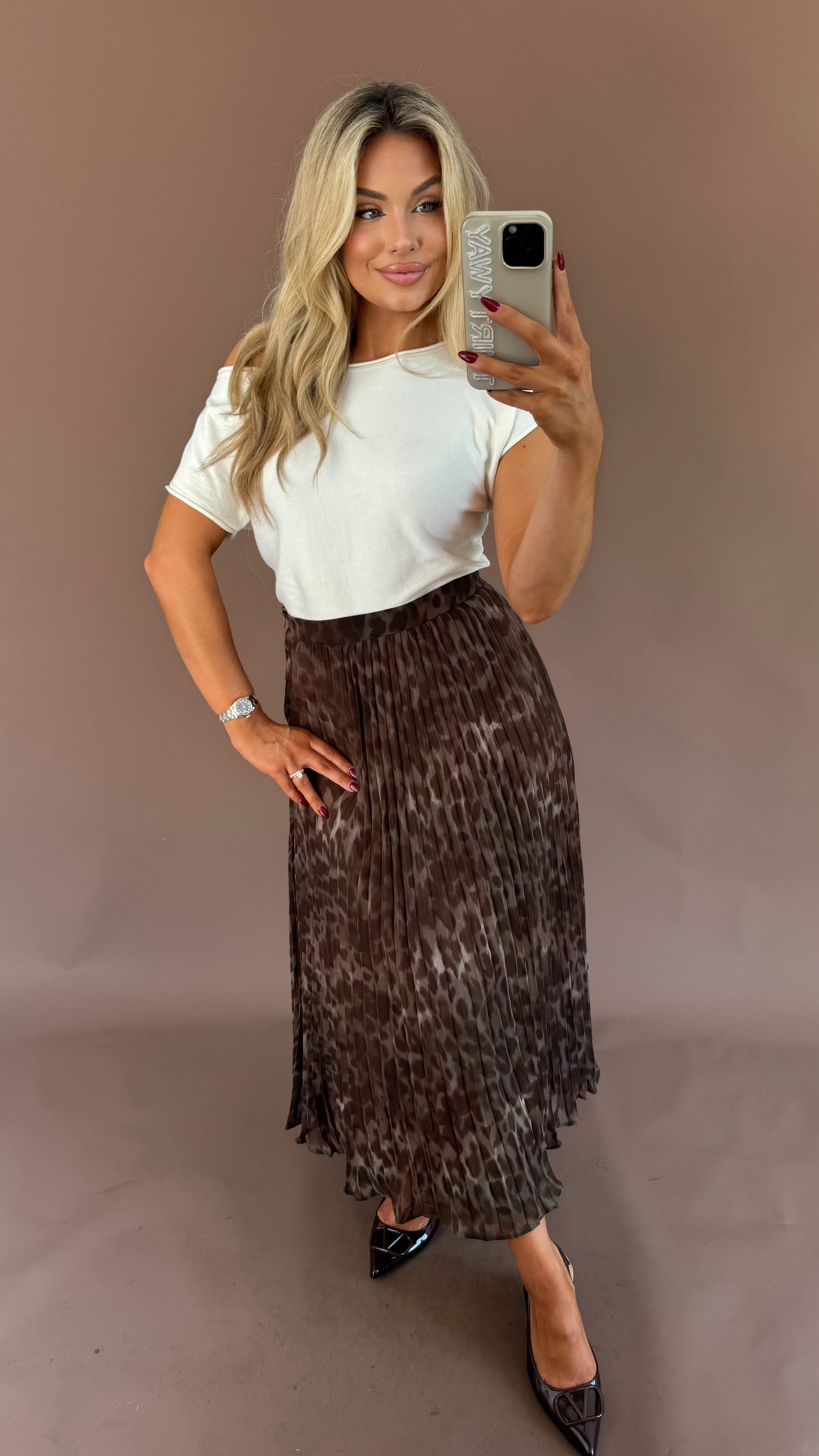 LEOPARD PLEATED MAXI SKRT