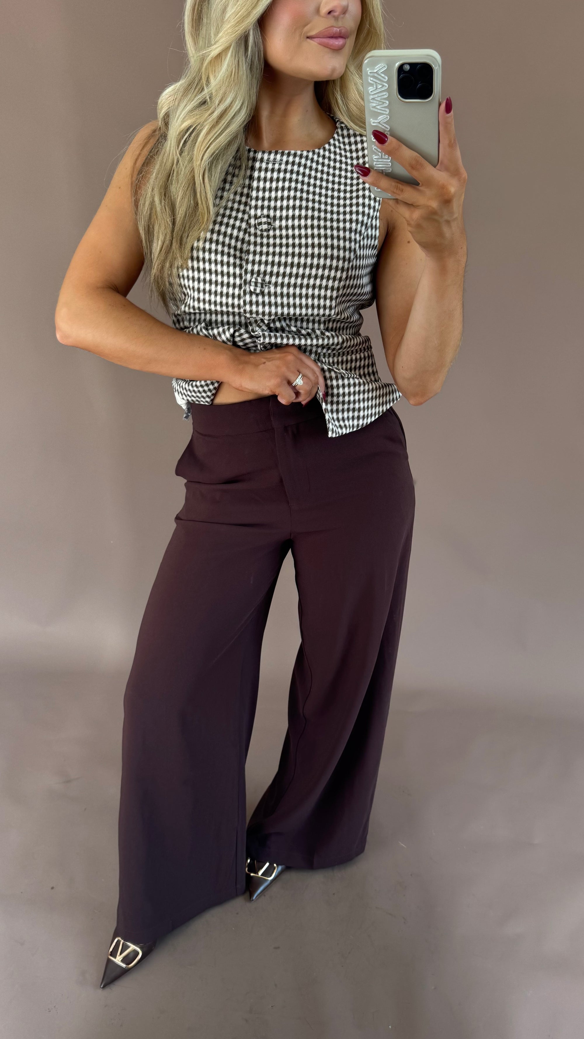 TAILORED WIDE LEG TROUSERS BROWN