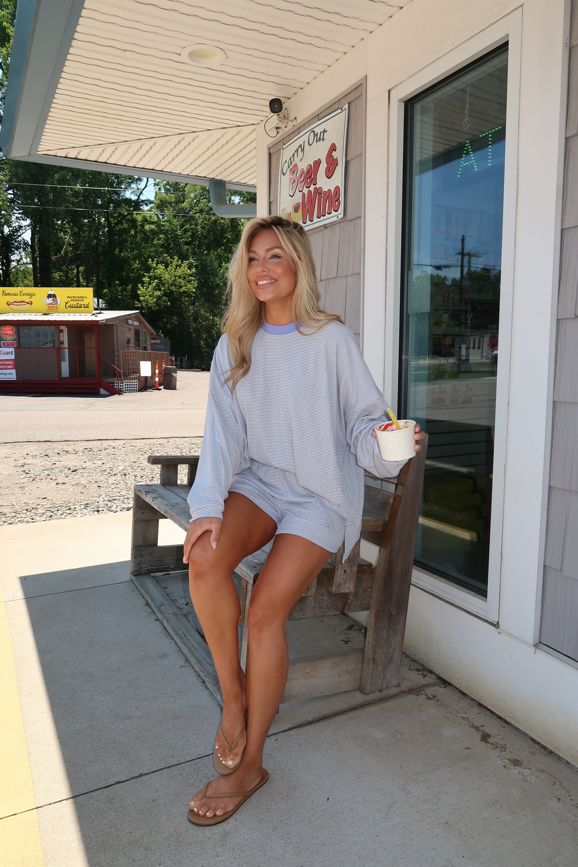 LAKESIDE OVERSIZED STRIPED TOP PERIWINKLE