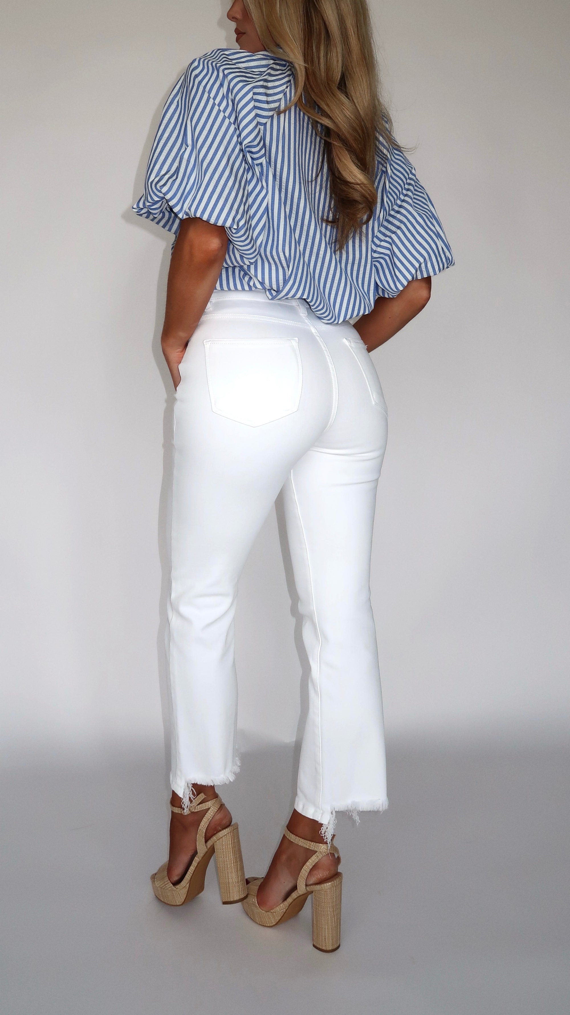 HIGH WAISTED STRAIGHT LEG WHITE DENIM JEANS