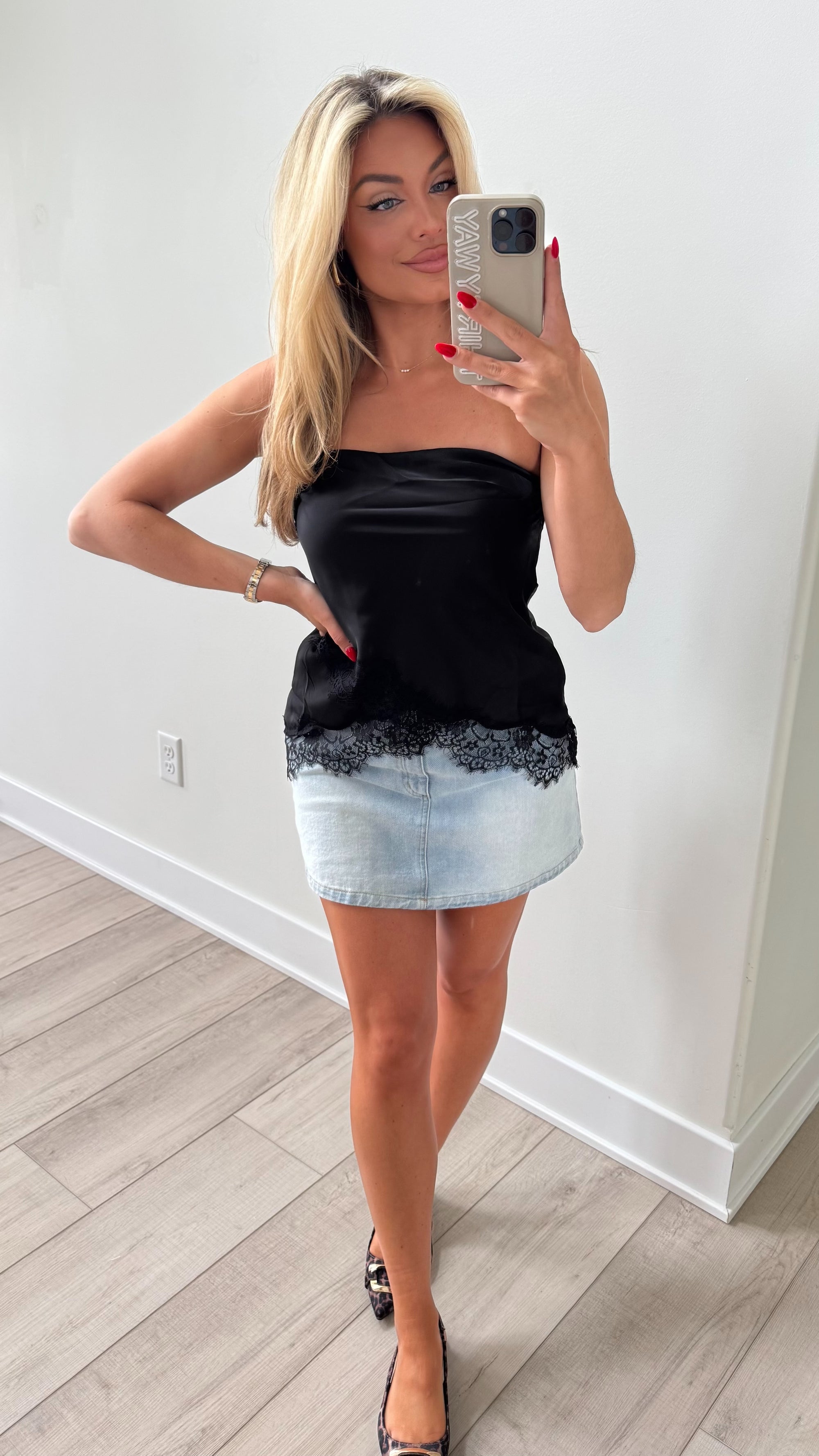 LACIE SILK STRAPLESS TOP BLACK