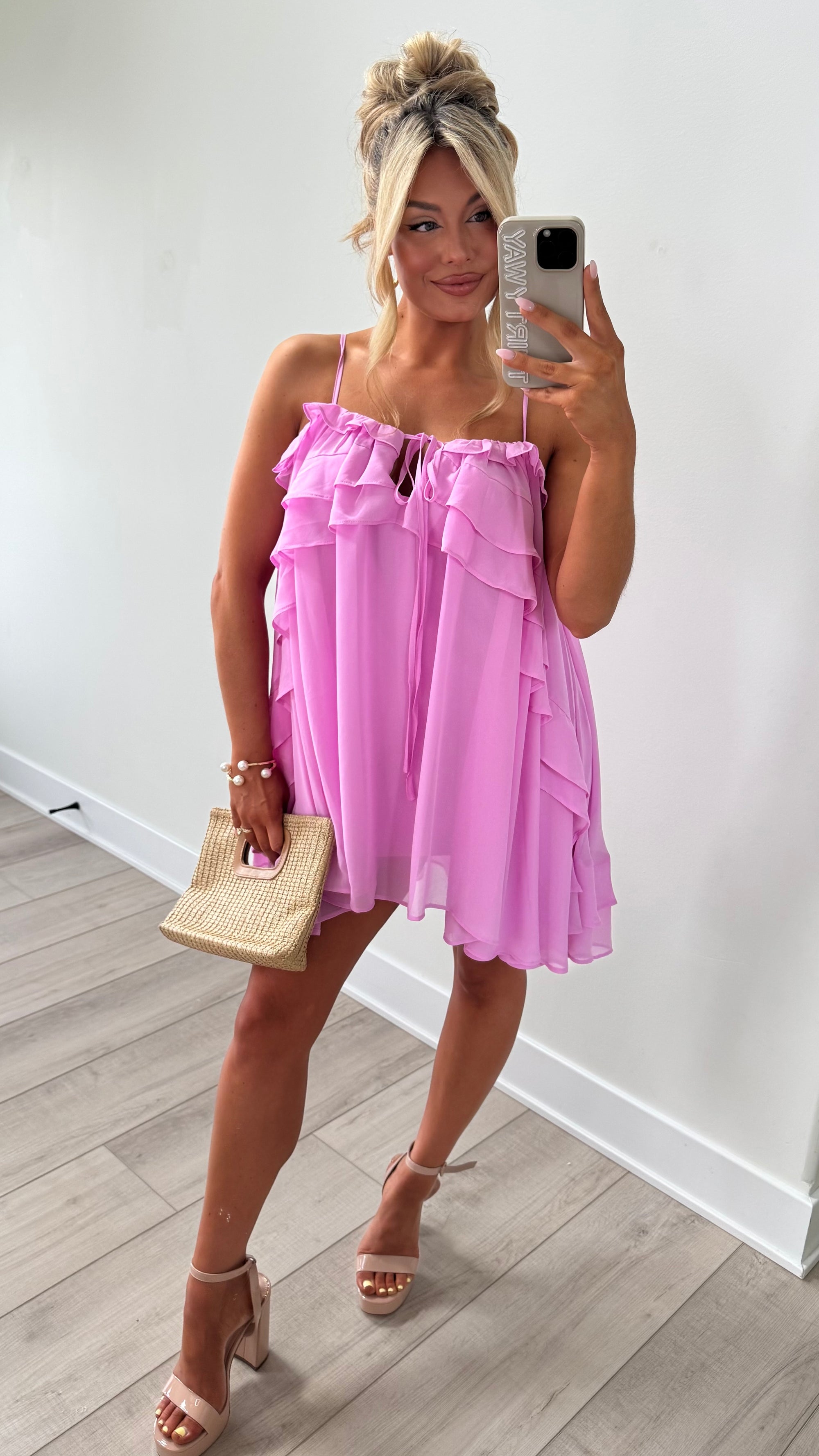 WILD ORCHID RUFFLE MINI DRESS