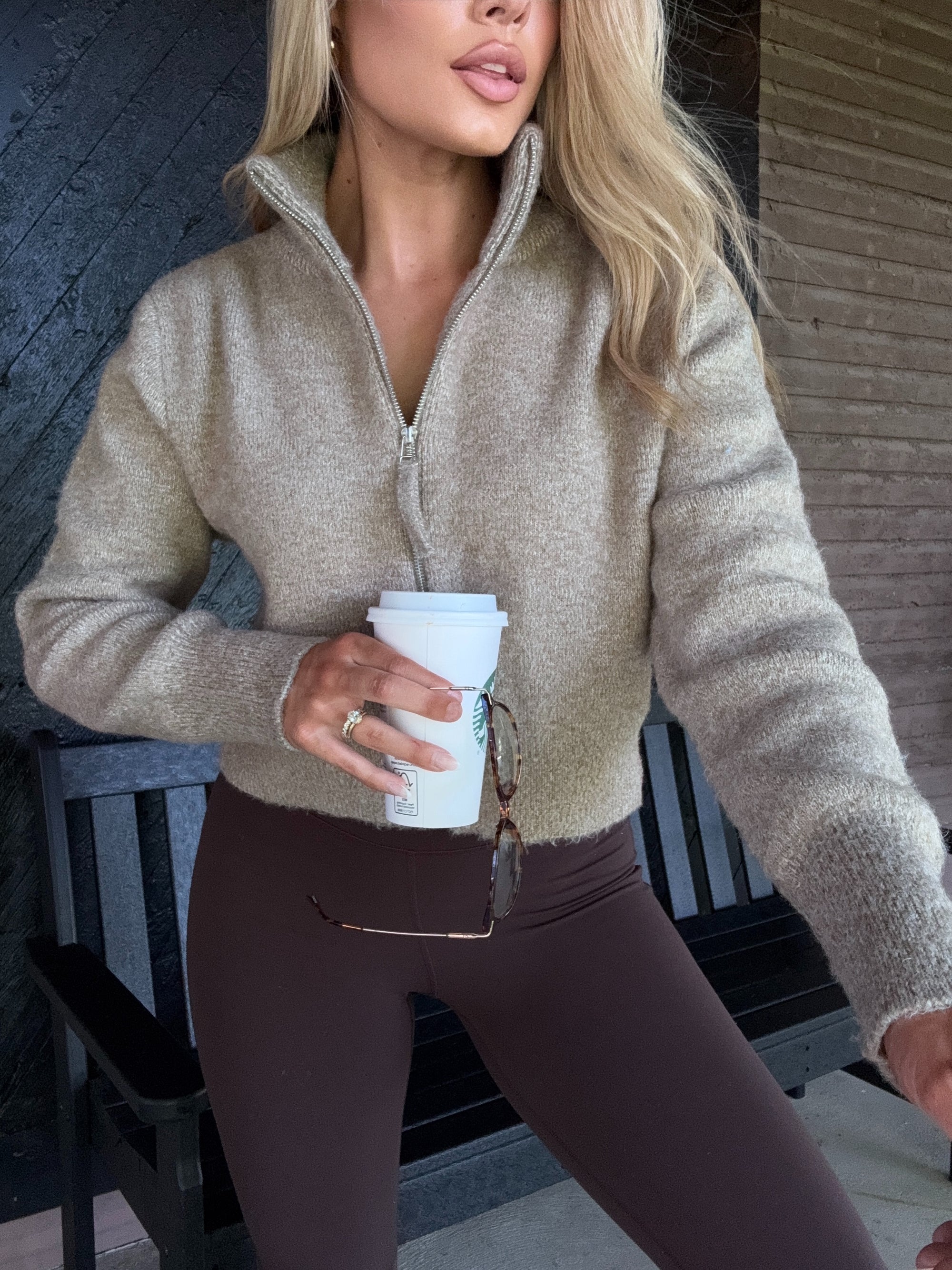 NIA ZIP UP CROPPED SWEATER KHAKI