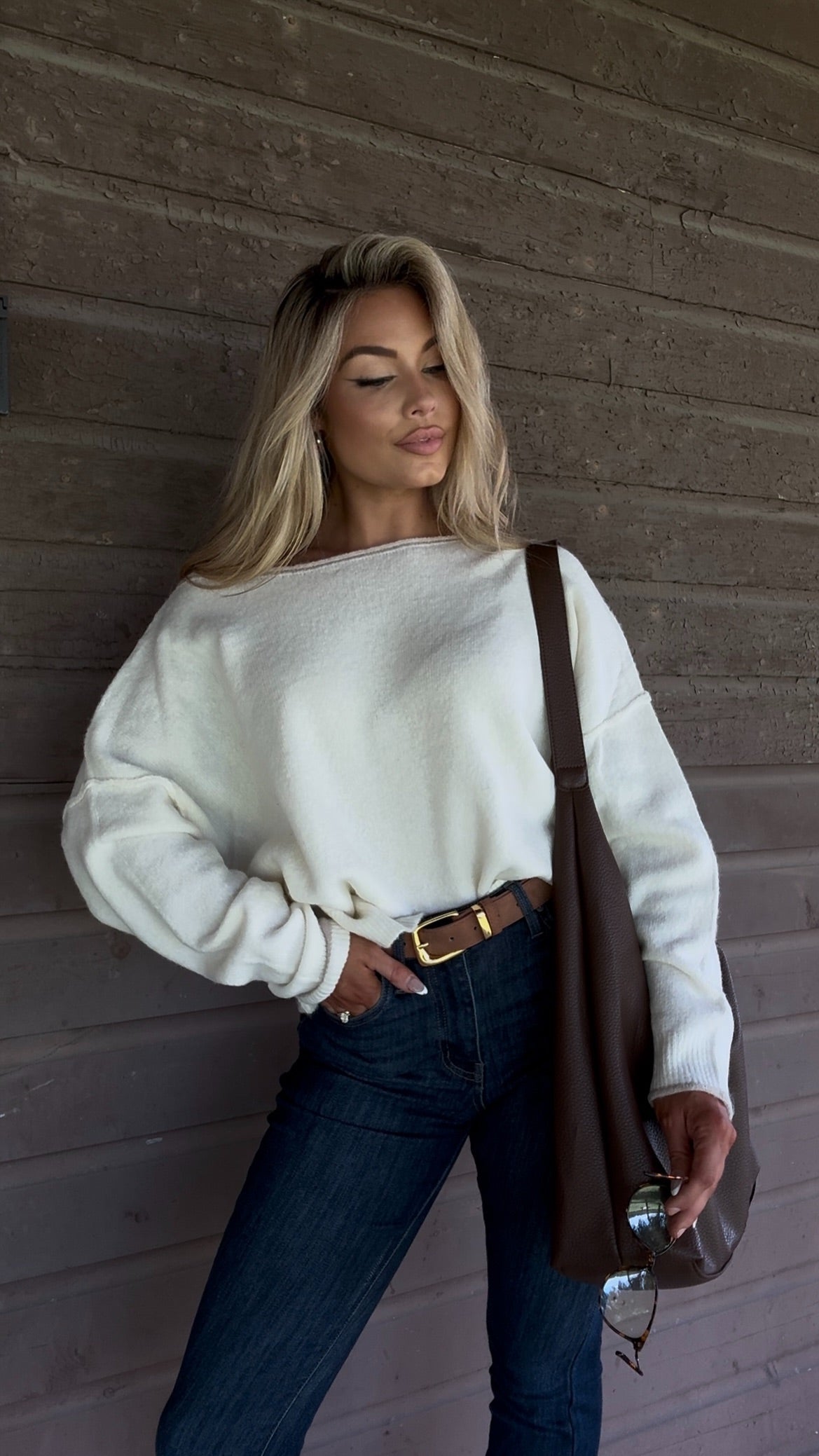 PRE-FALL BOAT NECK SWEATER CREAM