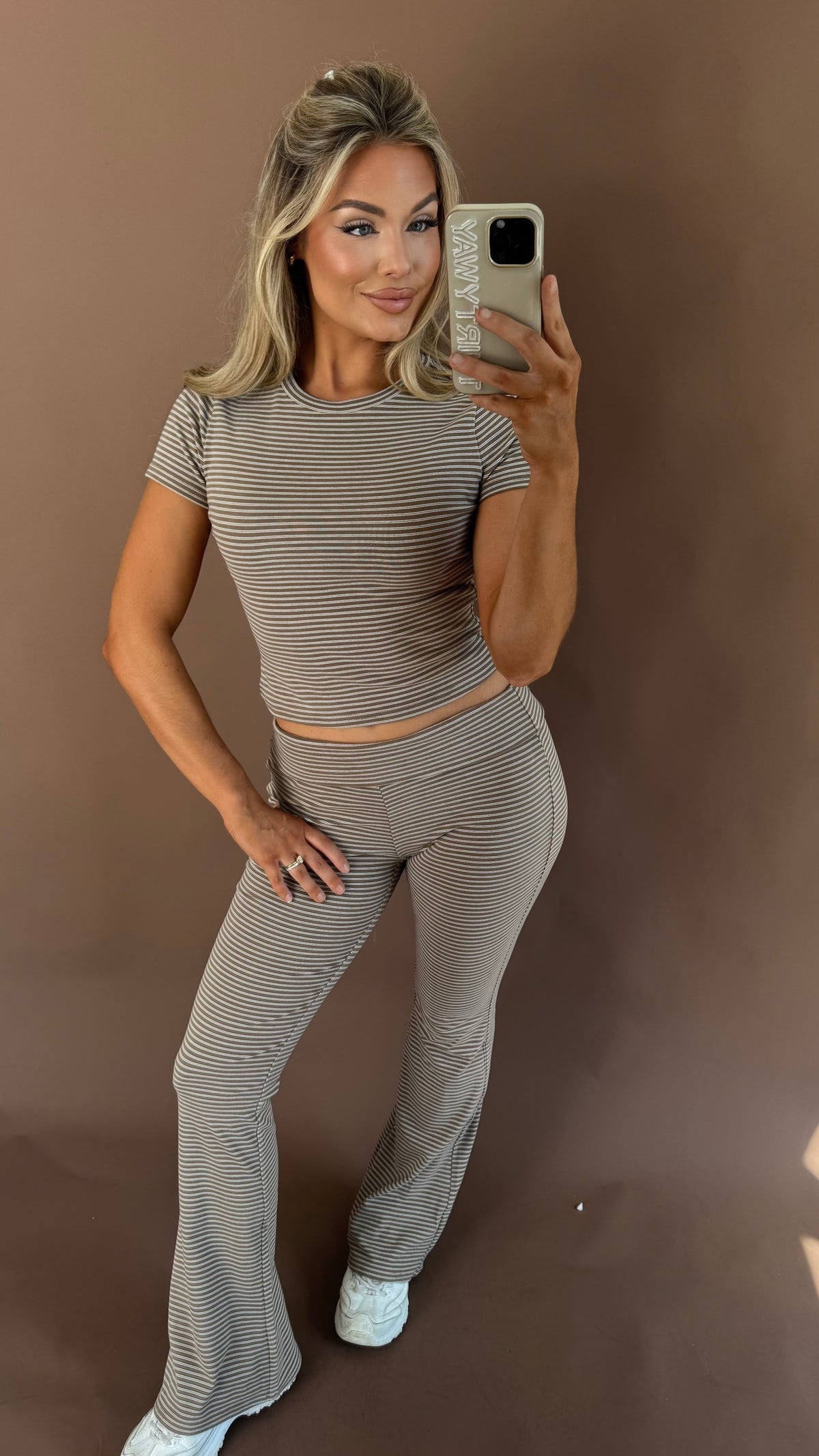 BROWN MATCHA STRIPED LOW RISE PANT SET