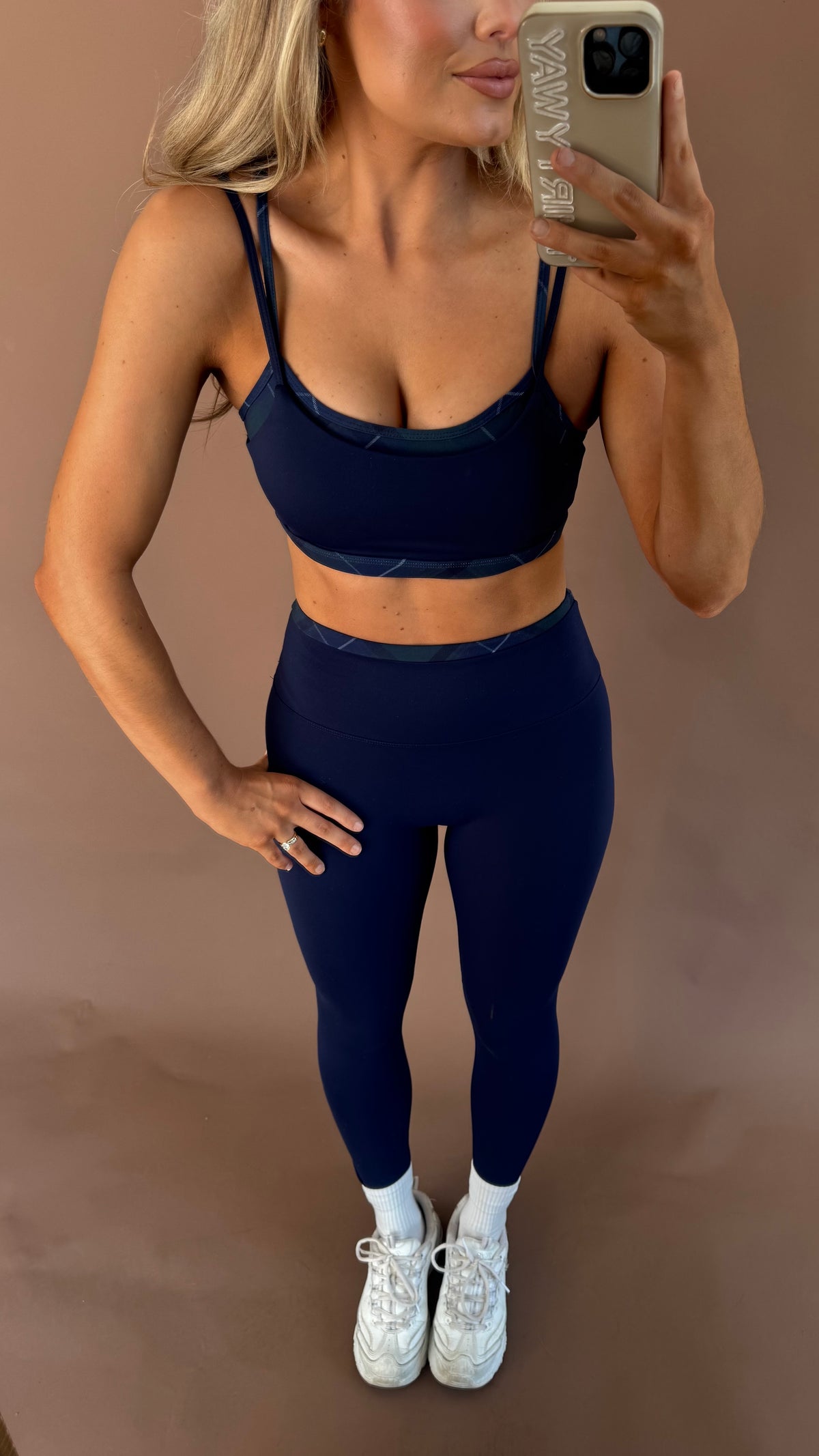 CAMBRIDGE LAYERED PLAID LEGGINGS NAVY