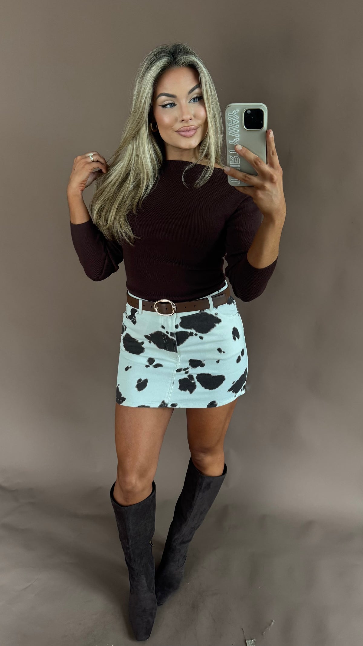 COW PRINT DENIN MINI SKIRT