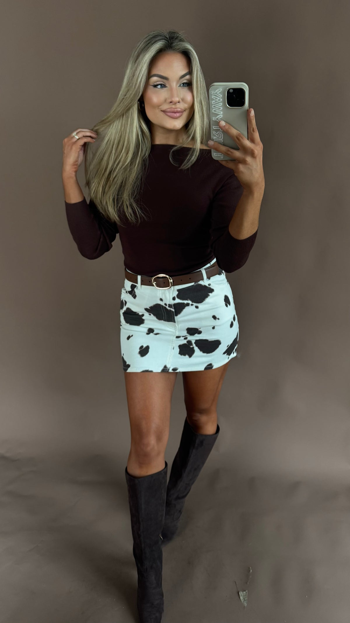 COW PRINT DENIN MINI SKIRT