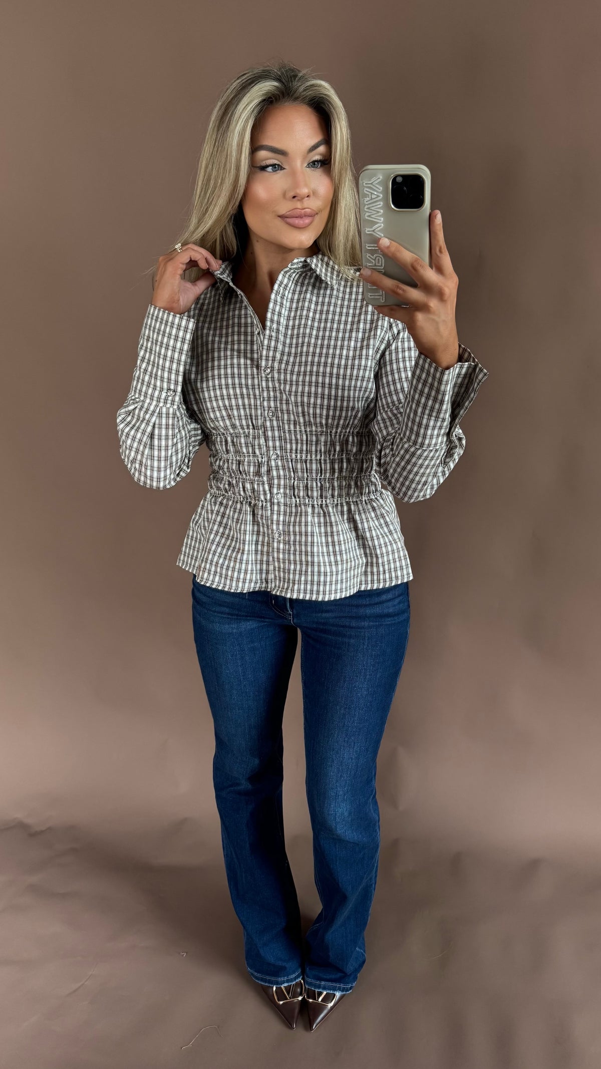 MARLOW PLAID SMOCKED TOP