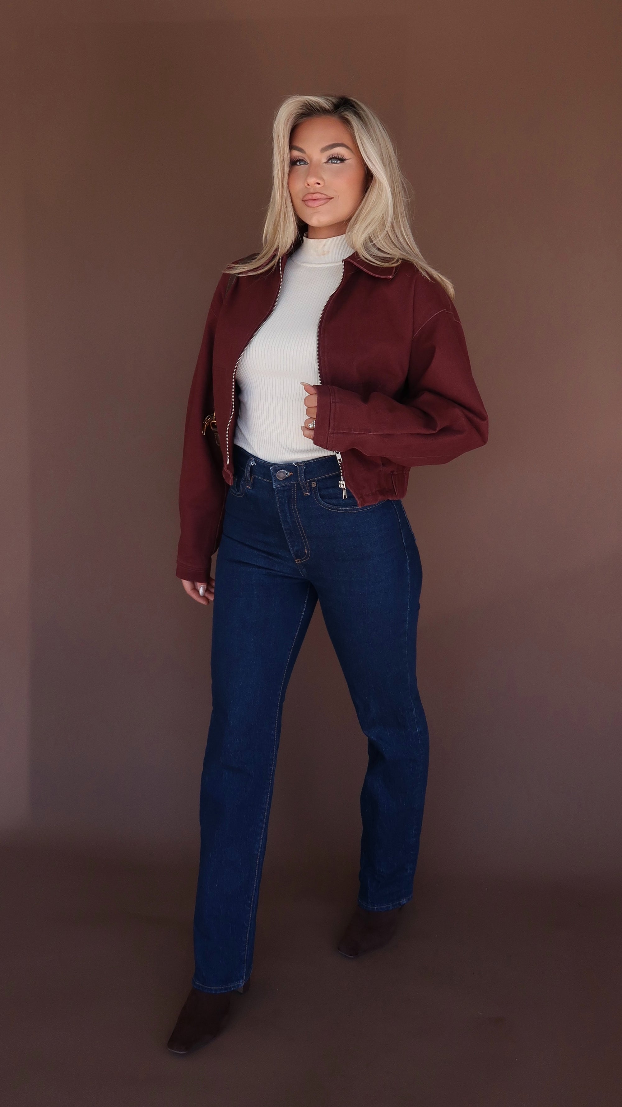 MERLOT CROPPED BOMBER BARN JACKET