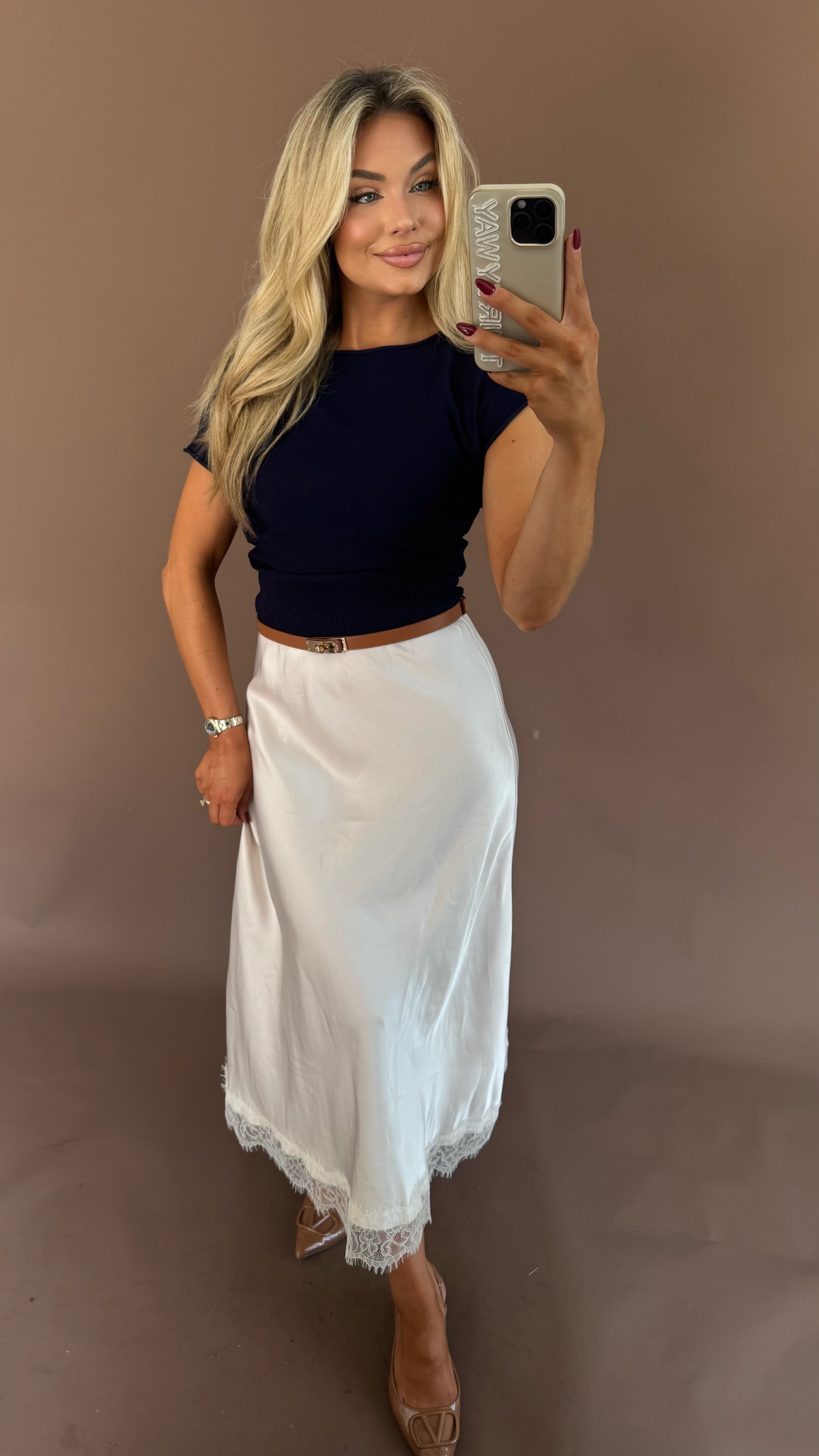 PEARL LACE TRIM MAXI SKIRT