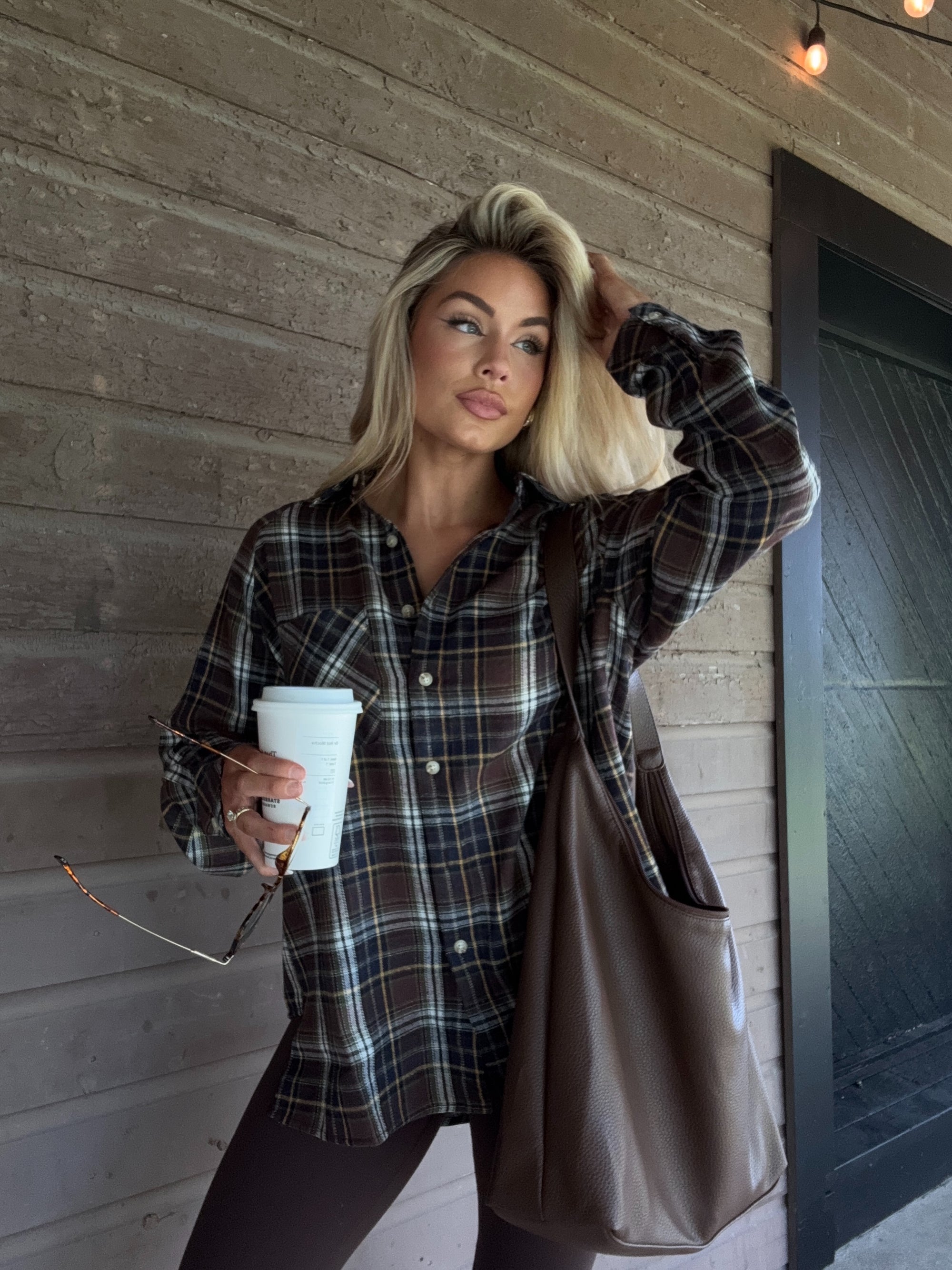 CABELLA OVERSIZED PLAID FLANNEL BROWN