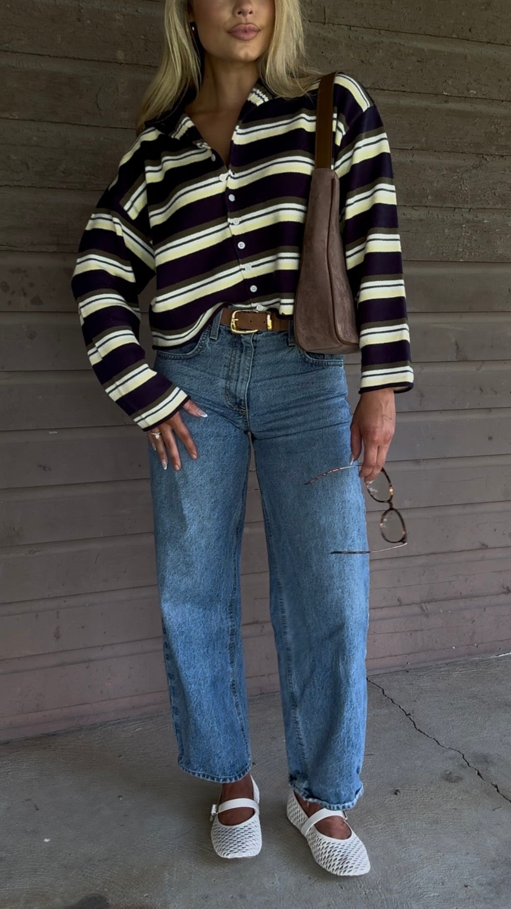 CEDAR MULTI STRIPED CARDIGAN NAVY