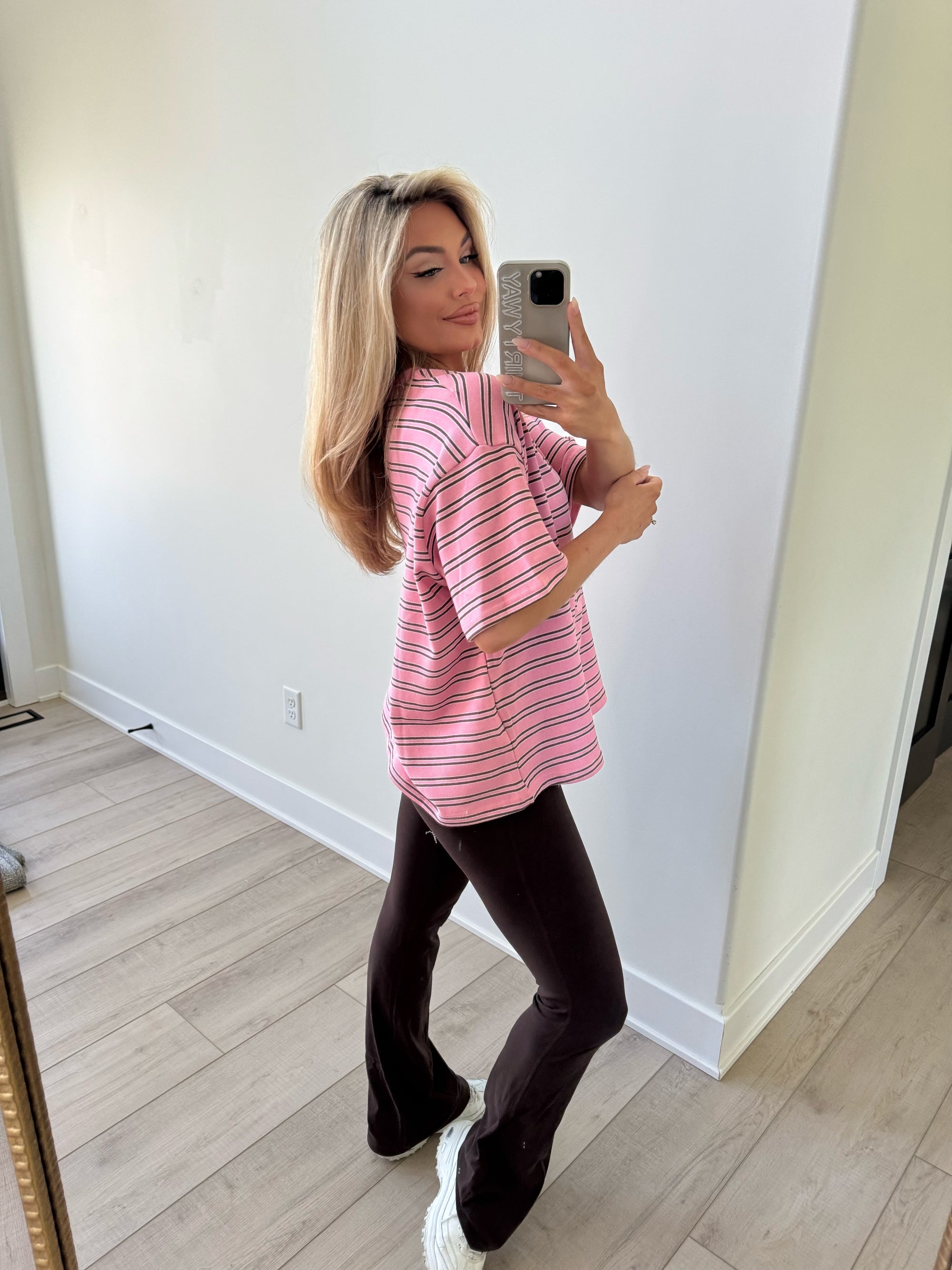 BERRY MOCHA STRIPED TERRY OVERSIZED TEE