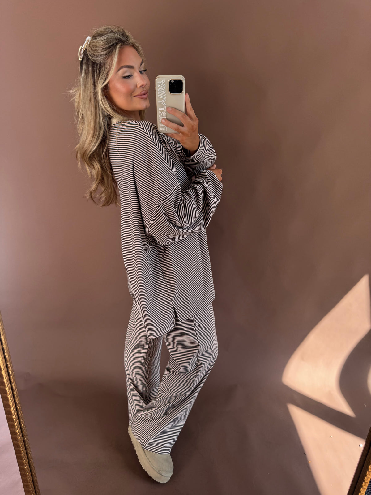 CABIN FEVER FLEECE LOUNGE PANT THIN BROWN STRIPE