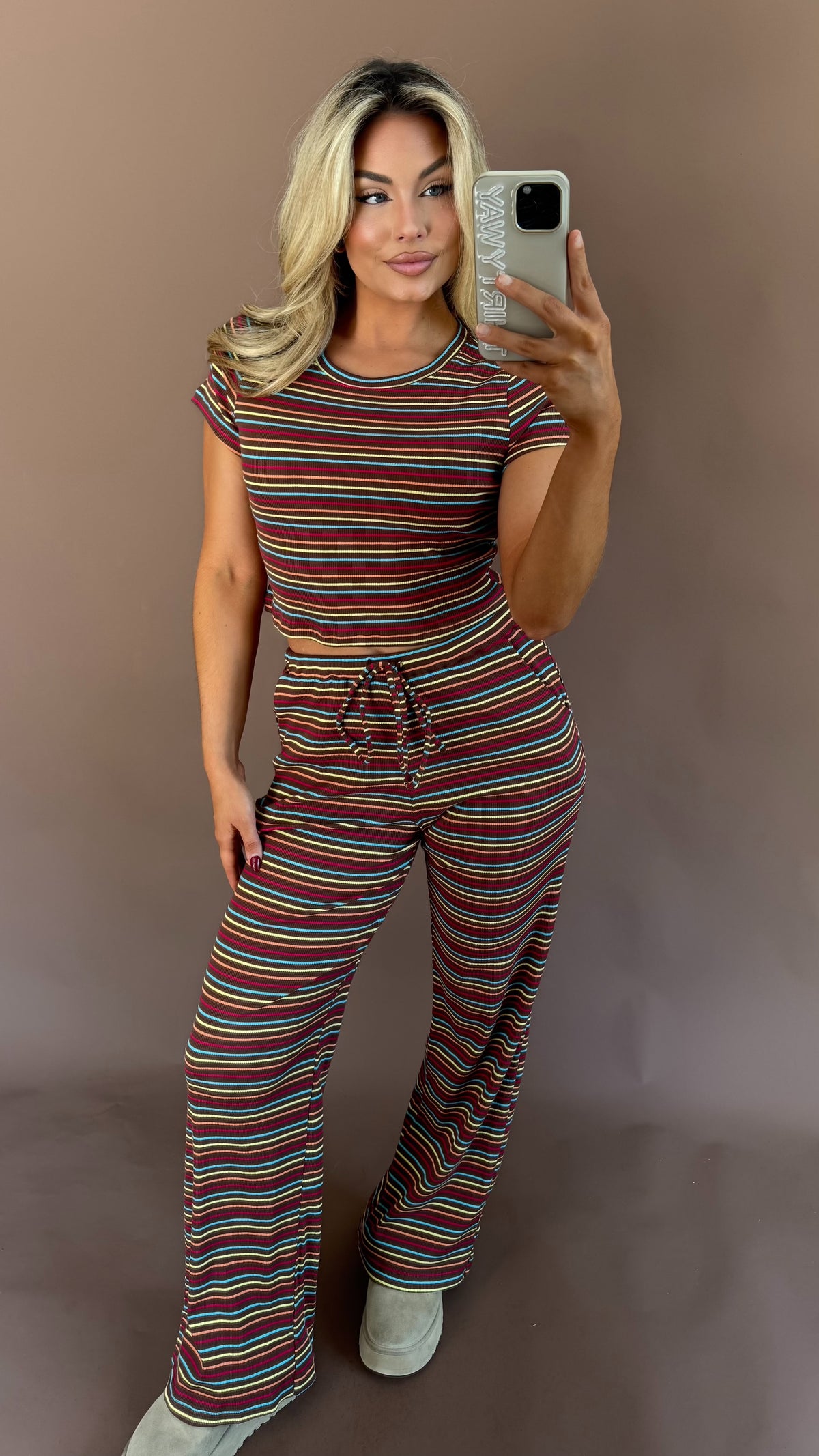 AUTUMN HUES STRIPED LOUNGE PANT SET